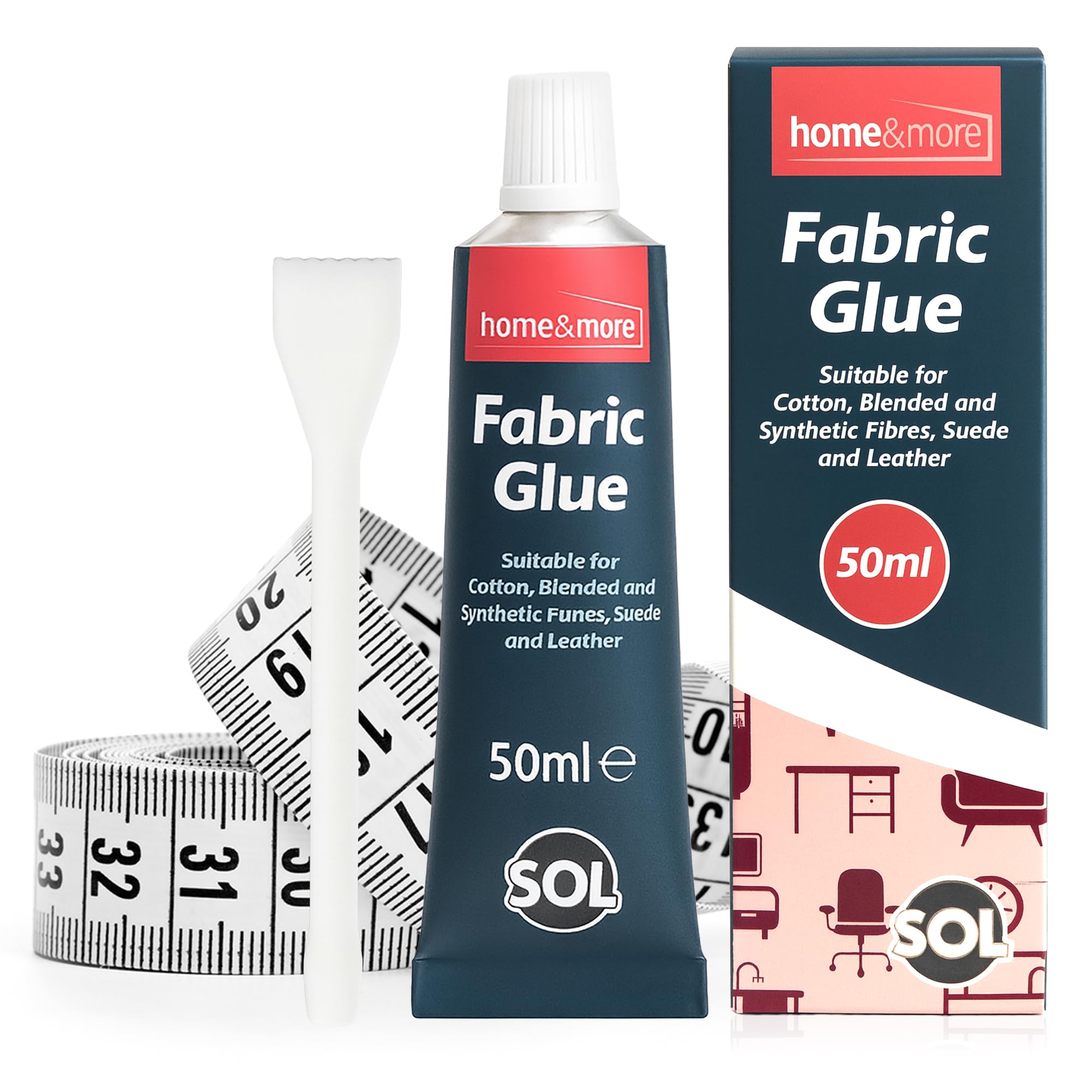 50ml Fabric Glue Strong with Spreader - Adhesive for Fabrics, Crafts, Upholstery, Material, Badges, Textile, Felt or Wool - Waterproof, Flexible, Fast Drying, Durable Bond