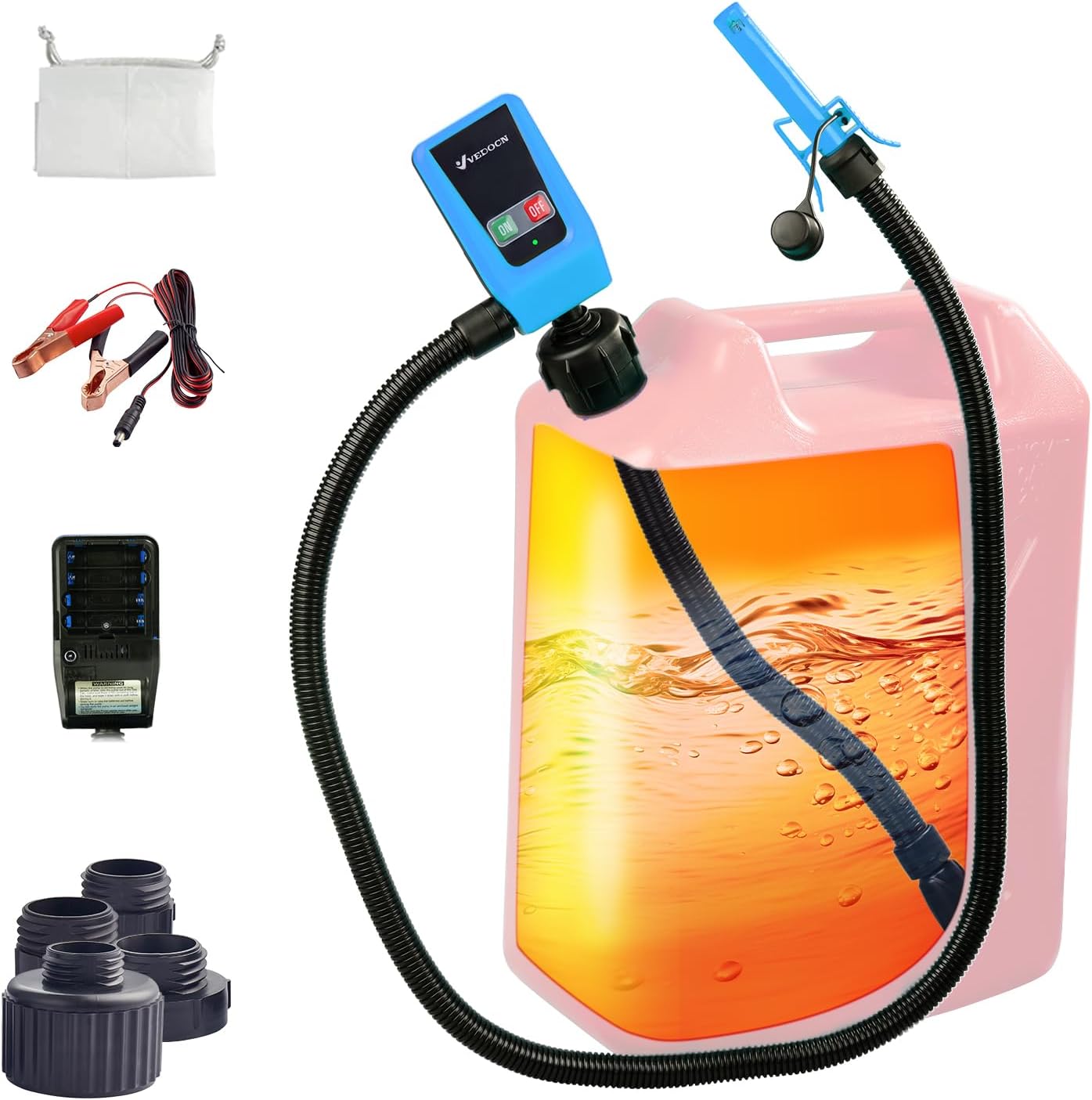 Automatic Fuel Transfer Pump with Auto-Stop, 51'' Extra Long Hose, 3.2 Gallon per Min, Fast and Safe Portable Gas Can Pump for Oil,Battery or DC Powered (Manual Nozzle Type) (blue)