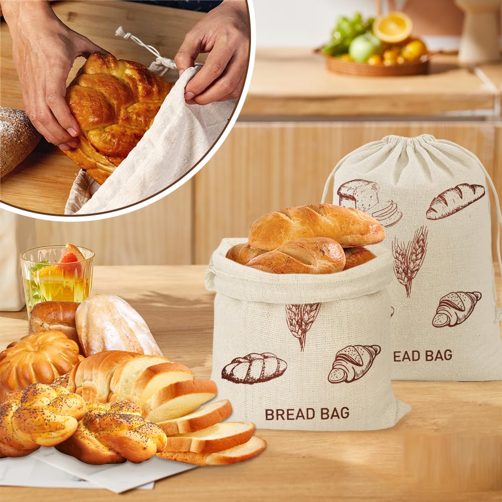 2 Sacchetti Per Pane In Lino – Quadrato 39x29,5 Cm E Rettangolare 65x15 Cm – Riutilizzabili Con Coulisse - 5