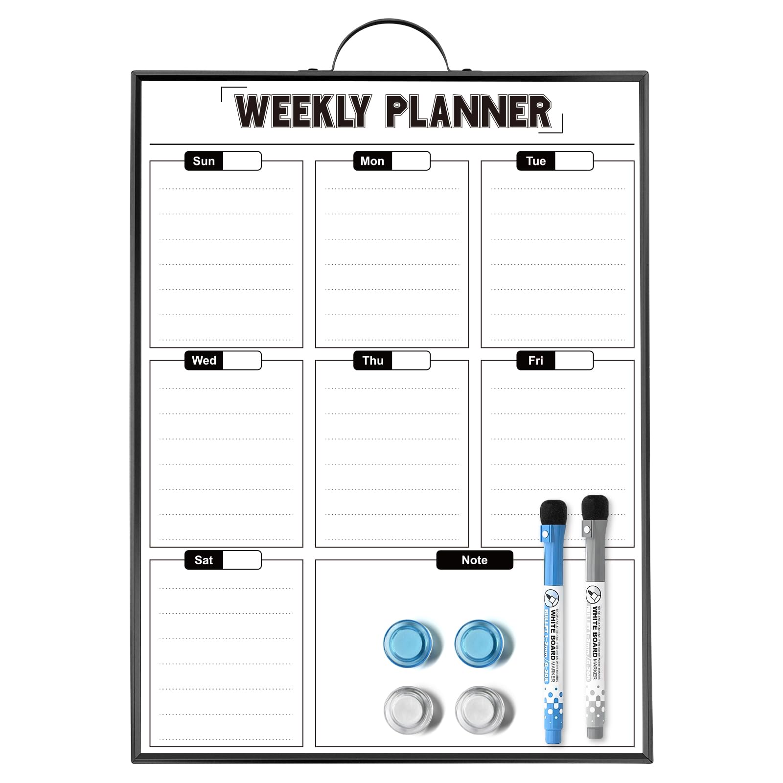 Sliandtelly Weekly Planner Dry Erase Calendar for Wall Hanging, 16"x12" Aluminum Frame Whiteboard Calendar with Handle, Portable White Board as Office