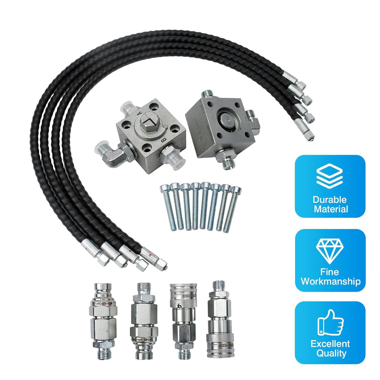 3-Wege-Diverter-Ventil-Kit für 1-2 Tonnen Chinesische Bagger, Hydrauliksystem Legierter Stahl mit Schnellverbindungsschläuchen, Hydraulische Diverter-Ventile