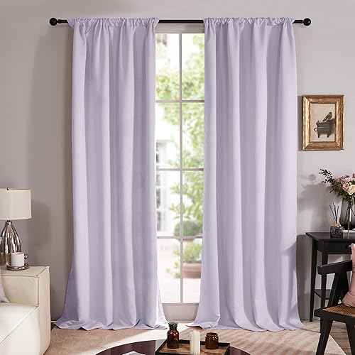 Miniatura 2 de Deconovo Cortinas opacas para bebé, aislamiento térmico, insonorizadas, oscurecimiento total, para dormitoriosala de estar (juego de 2, lavanda, 52