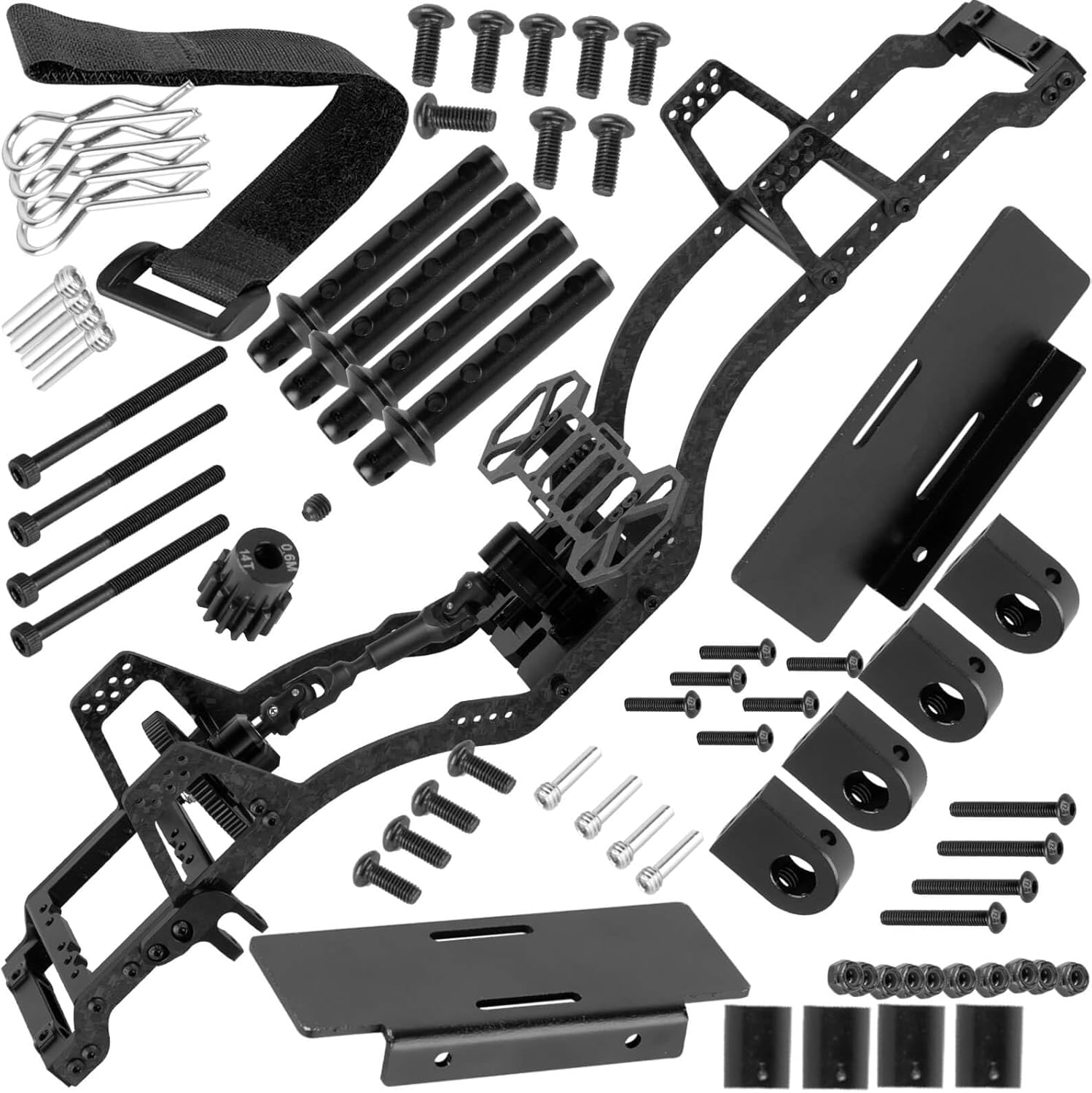 LCG Carbon Fiber Chassis Kit & Front Mounted Transmission Upgrades Part for 1/10 RC Crawlers SCX10 SCX10 II Capra 1.9 UTB and Other DIY Builds,Aluminum Gearbox Carbon Fiber Chassis,Black