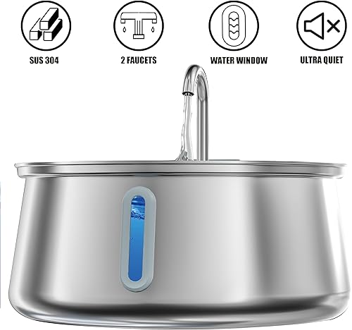 Miniatura 2 de Fuente de agua de acero inoxidable para gatos, fuente de agua para mascotas de 4 litros135 onzas de gran capacidad, dispensador de agua para perros