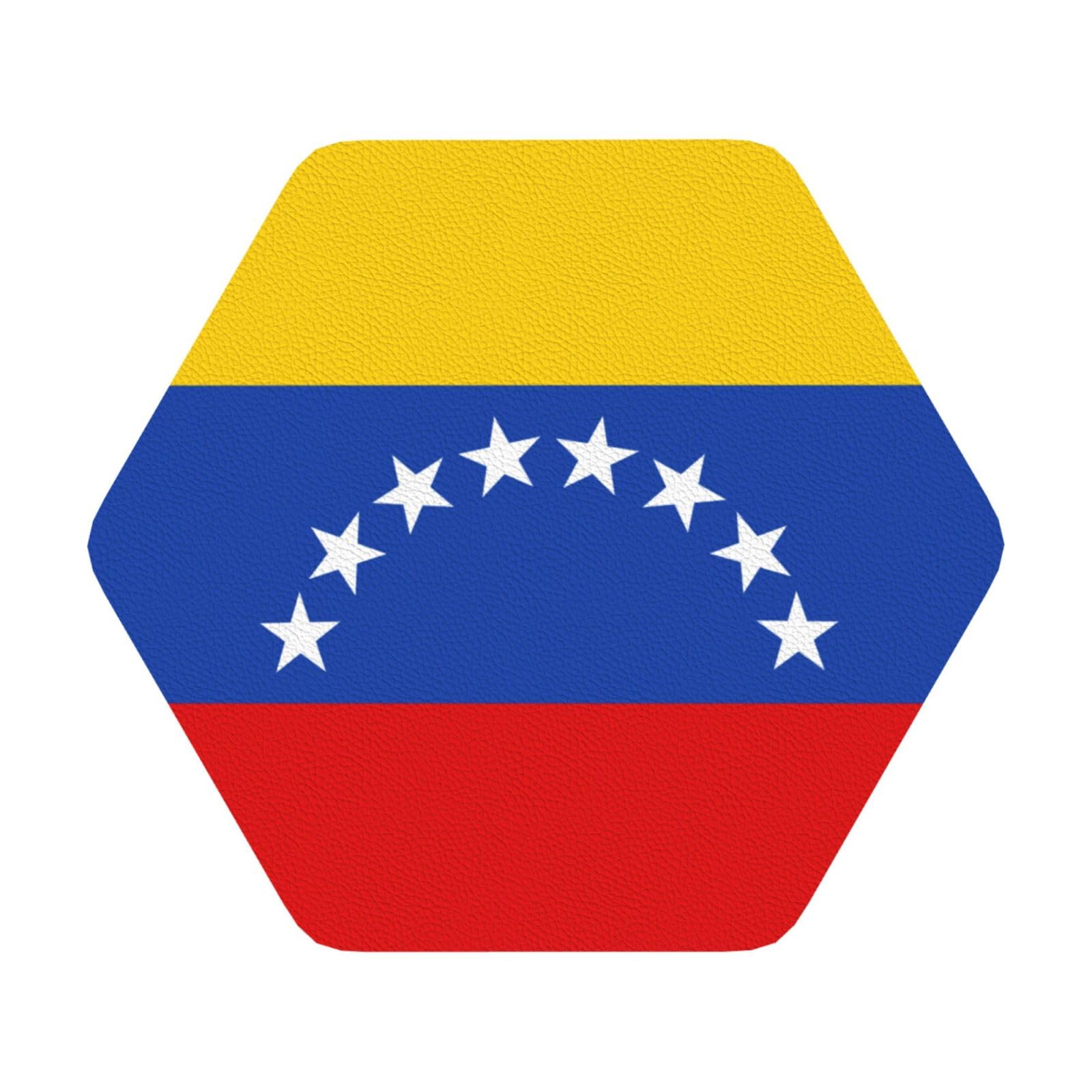 Flag of Venezuela PU Leather Coasters Set of 6 Hexagon Drink Coasters