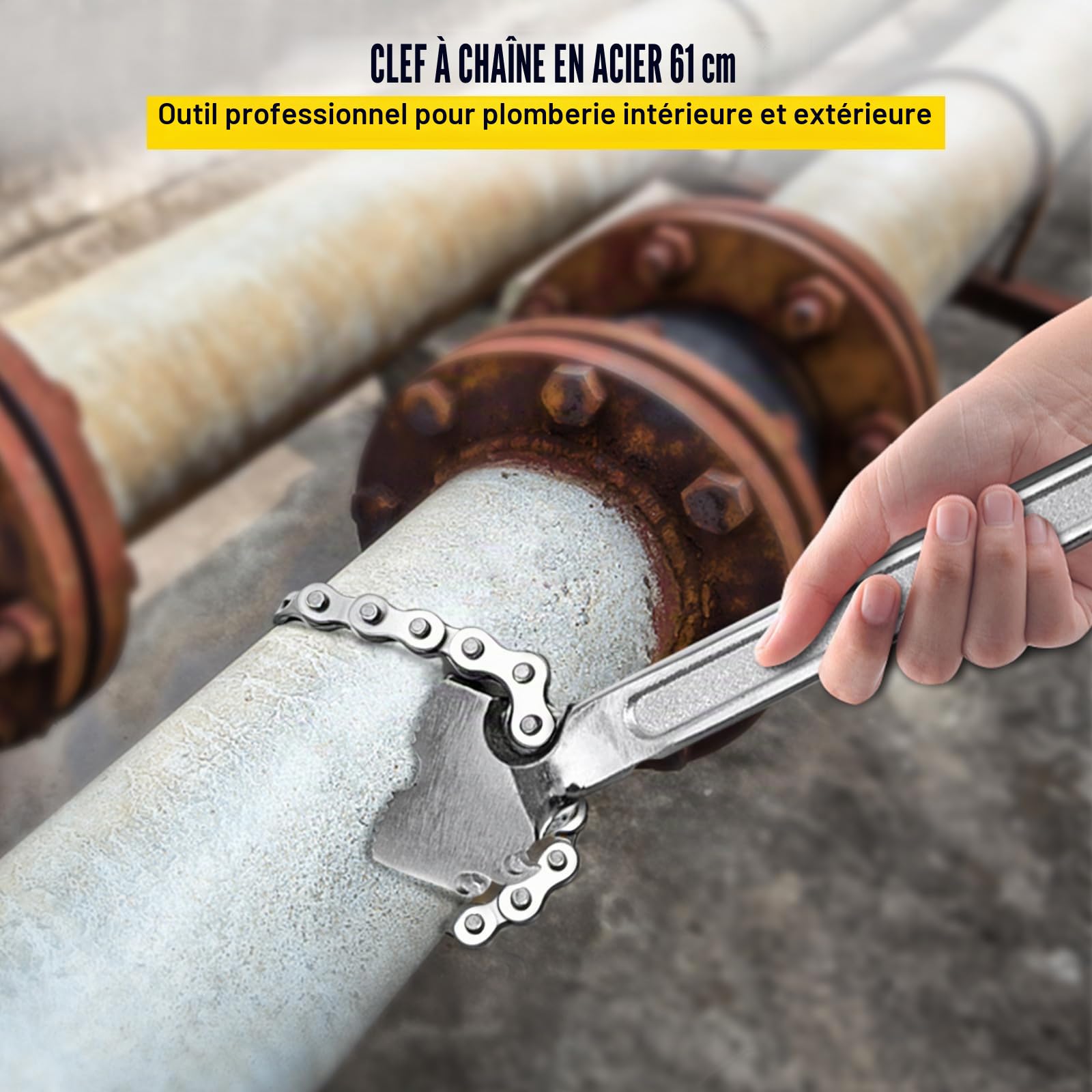 VEVOR Clé à Chaîne Poignée 610 mm Chaîne 560 mm, Clé à Tuyaux en Acier au Carbone, Adaptée à la Réparation de Réservoirs d'Essence, la Plomberie Domestique, l'Entretien des Véhicules Garage Atelier