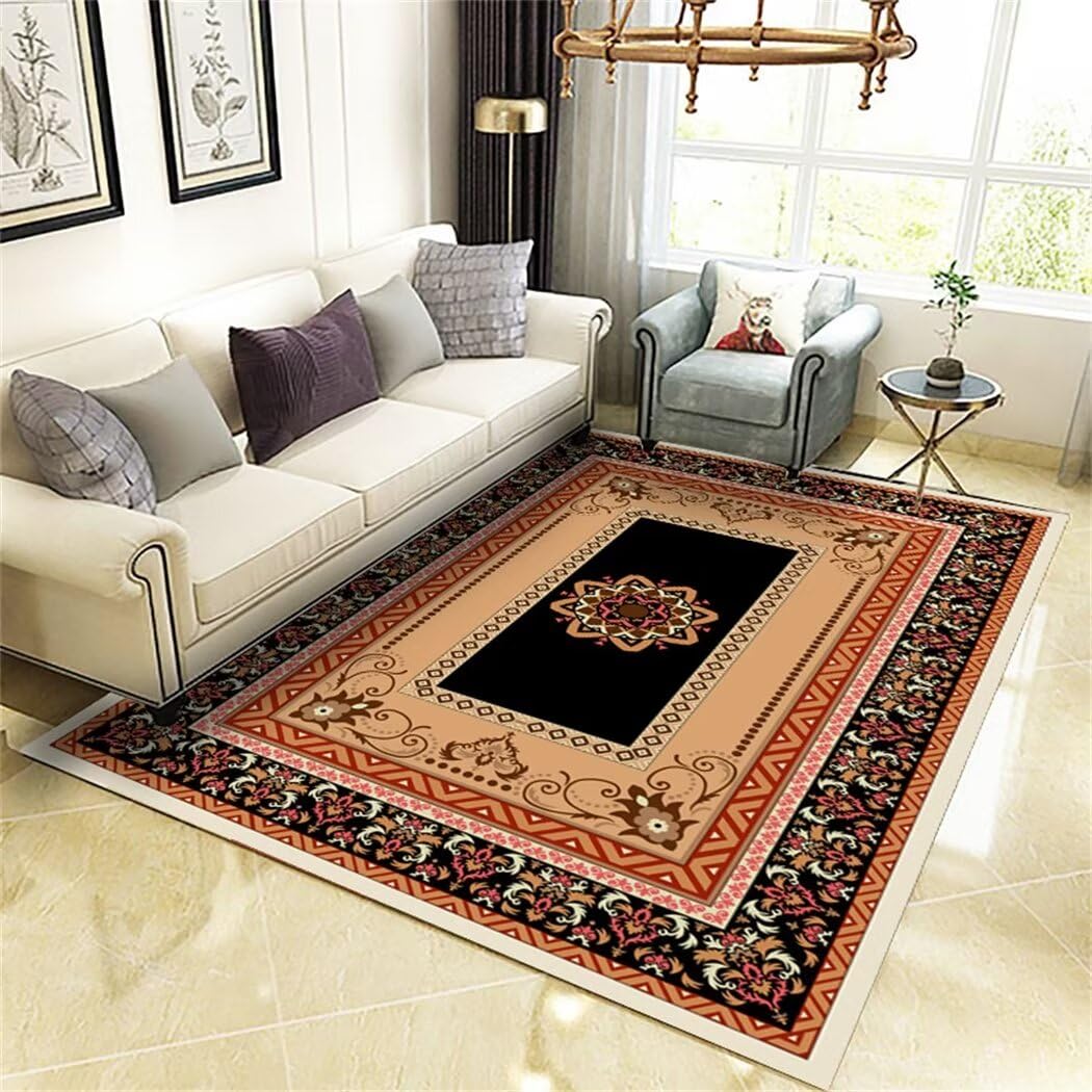 Tapis de salon noir 200x300cm avec motif imprimé classique chic
