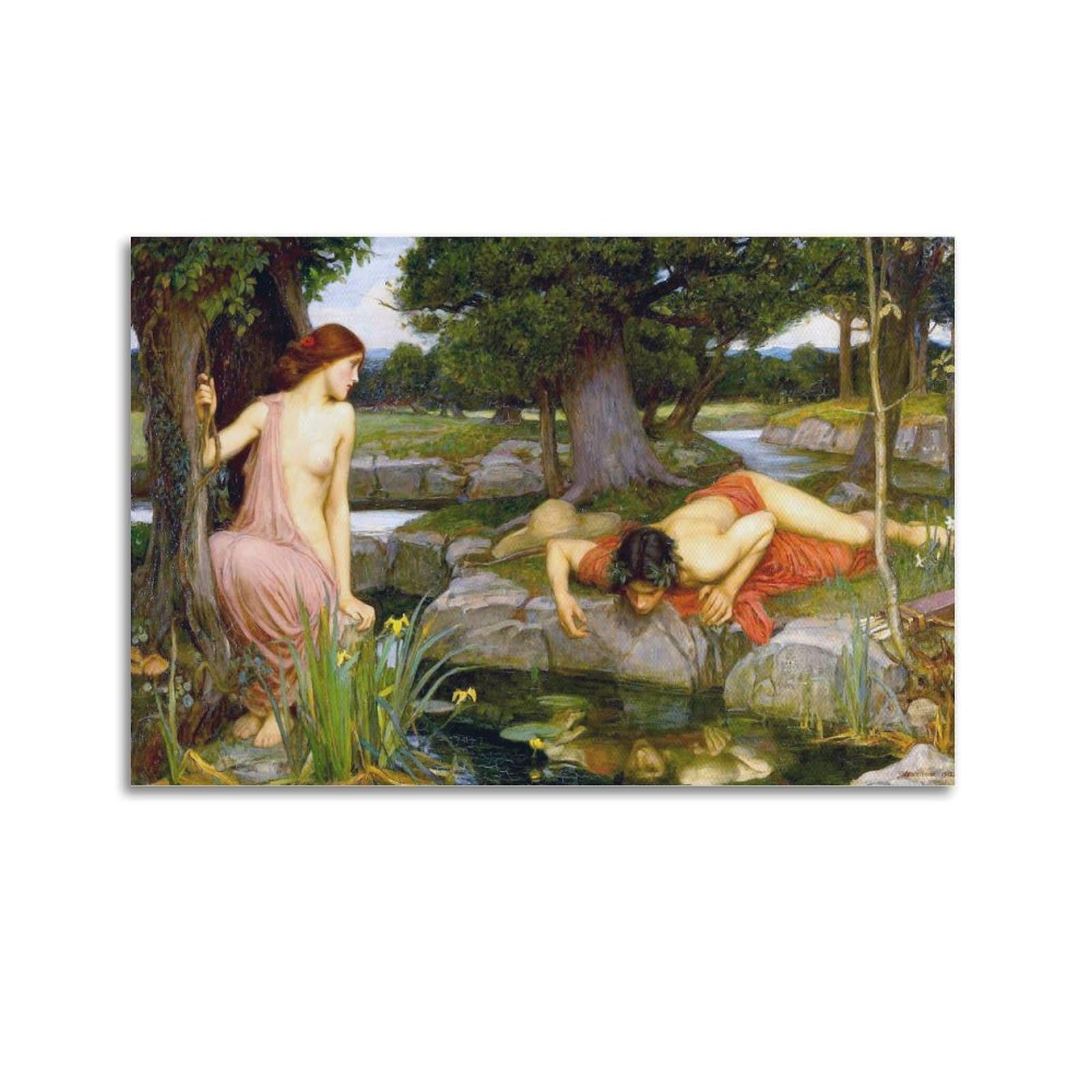 YMXSDIMDS Echo And Narcissus 1 by John William Waterhouse Painting Poster Decorative Painting Canvas Wall Art Living Rooms Bedroom 08x12inch(20x30cm)