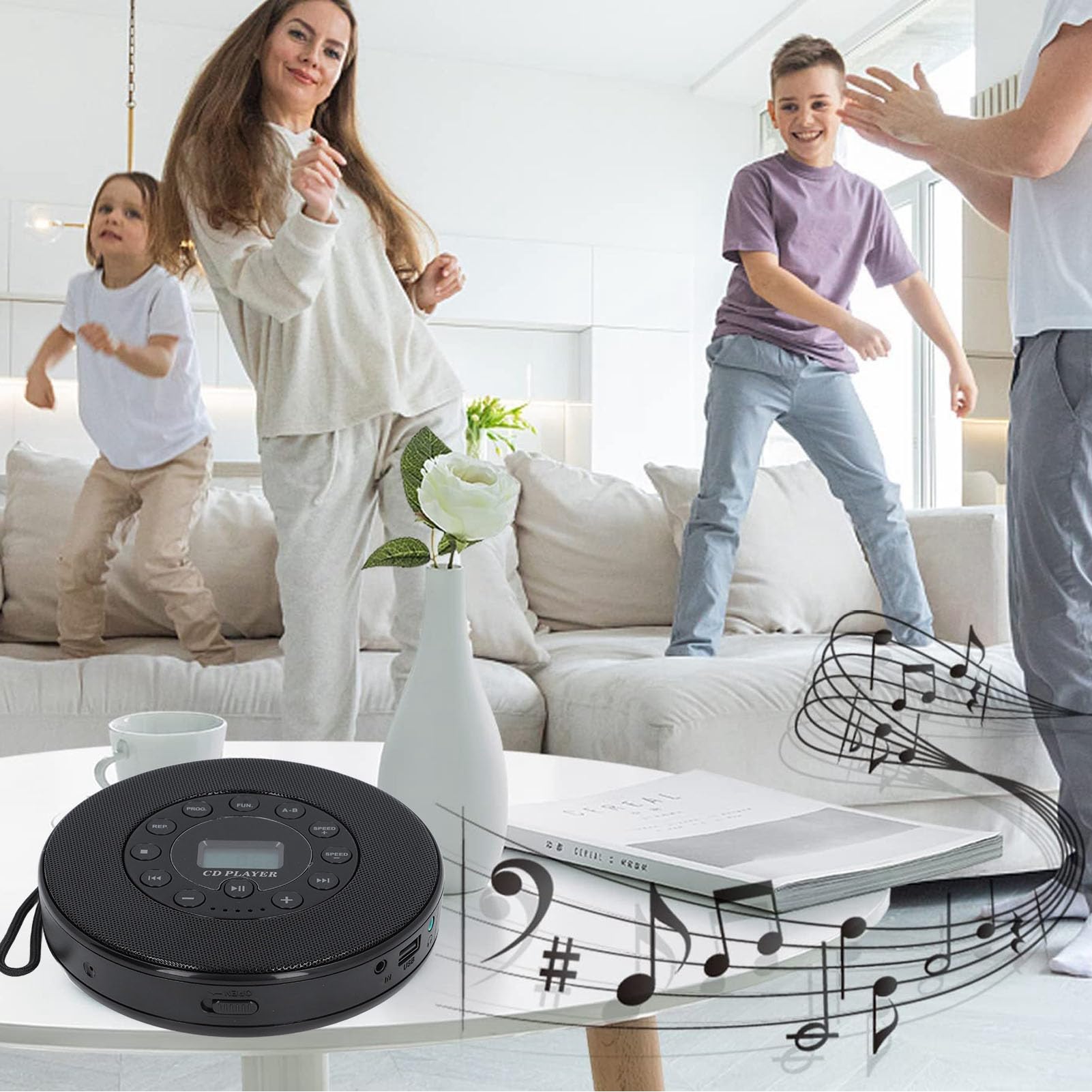 Alomejor Lettore CD Bluetooth Portatile con Altoparlante Integrato Leggero Anti-salto per Auto e Avventure All'aria Aperta, Batteria da 2000 MAh, 1 unità (BLACK)