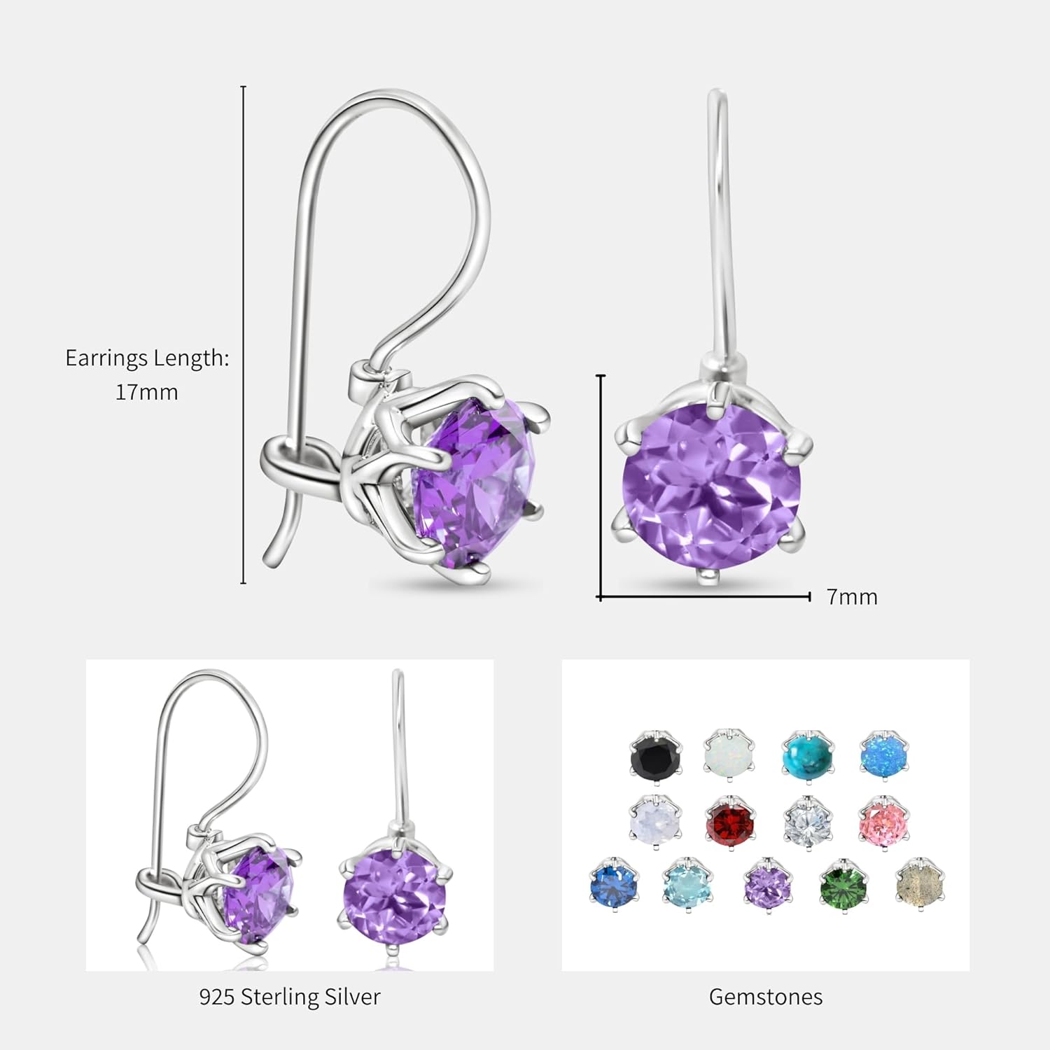 925 Sterling Silver Gemstone Earrings for Women - Silver Drop Earrings for Women - Formal Earrings for Women Silver - Wedding Guest Earrings for Women - Sterling Silver Gemstone Earrings - Image 7