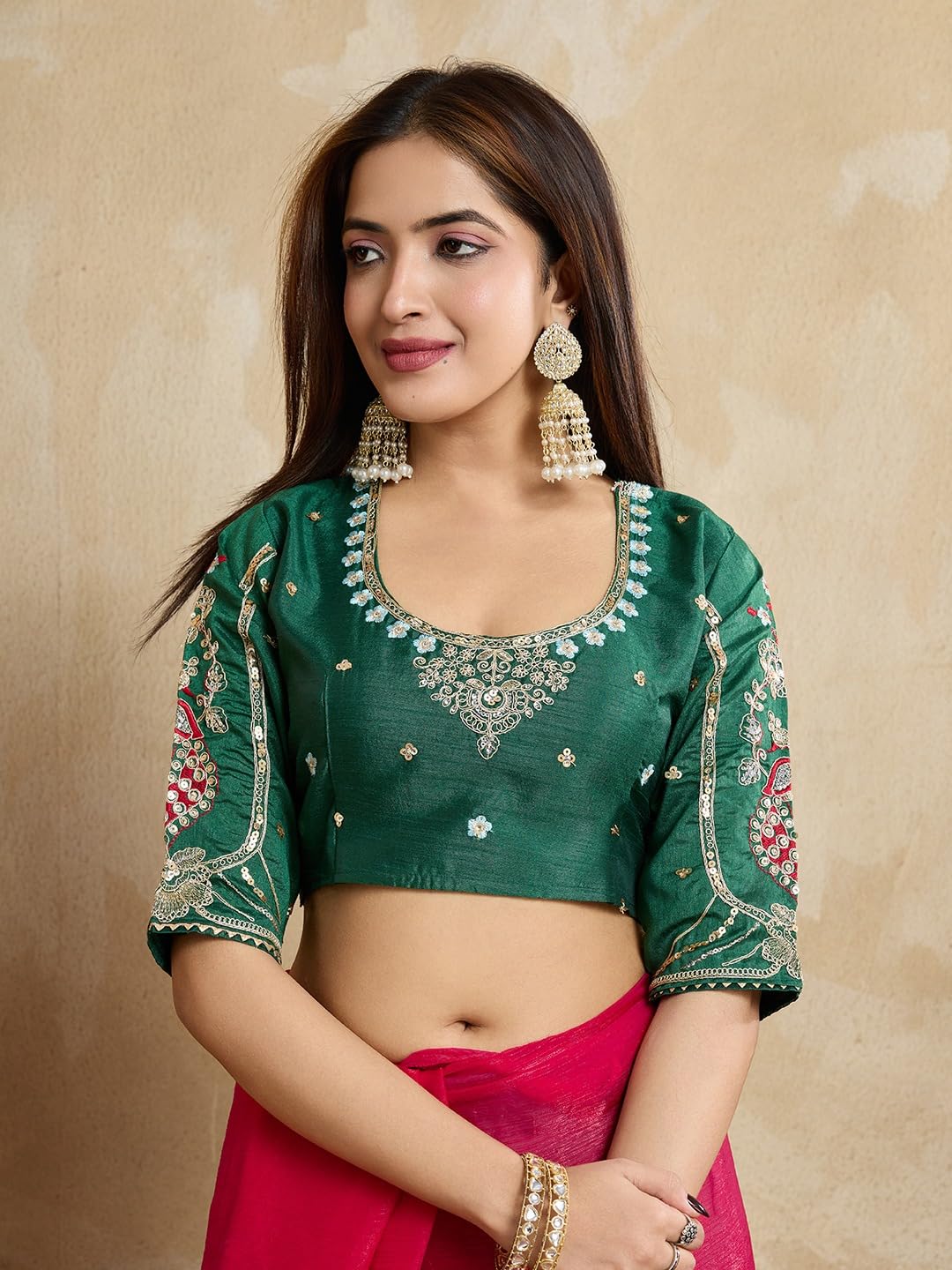 SGF11 Women's Fendy Chiffon Silk Embroidery Work Saree With Blouse Piece product image 4