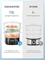 Vista 9 de 13.7QT Electric Food Steamer for Cooking, Vegetable Steamer with 3 Tiers BPA-Free Baskets, 800W Fast Simultaneous Cooking, 60-Minute Timer, Ideal