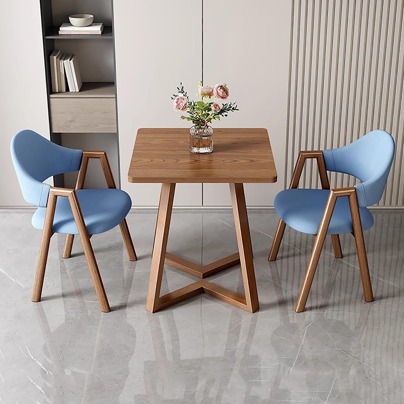 24" Square Dining Table Set with 1 Coffee Table & 2 Faux Leather Chairs Upholstered Armchairs for Kitchen Office Reception Room - Multiple Colors Available (Lake Blue)