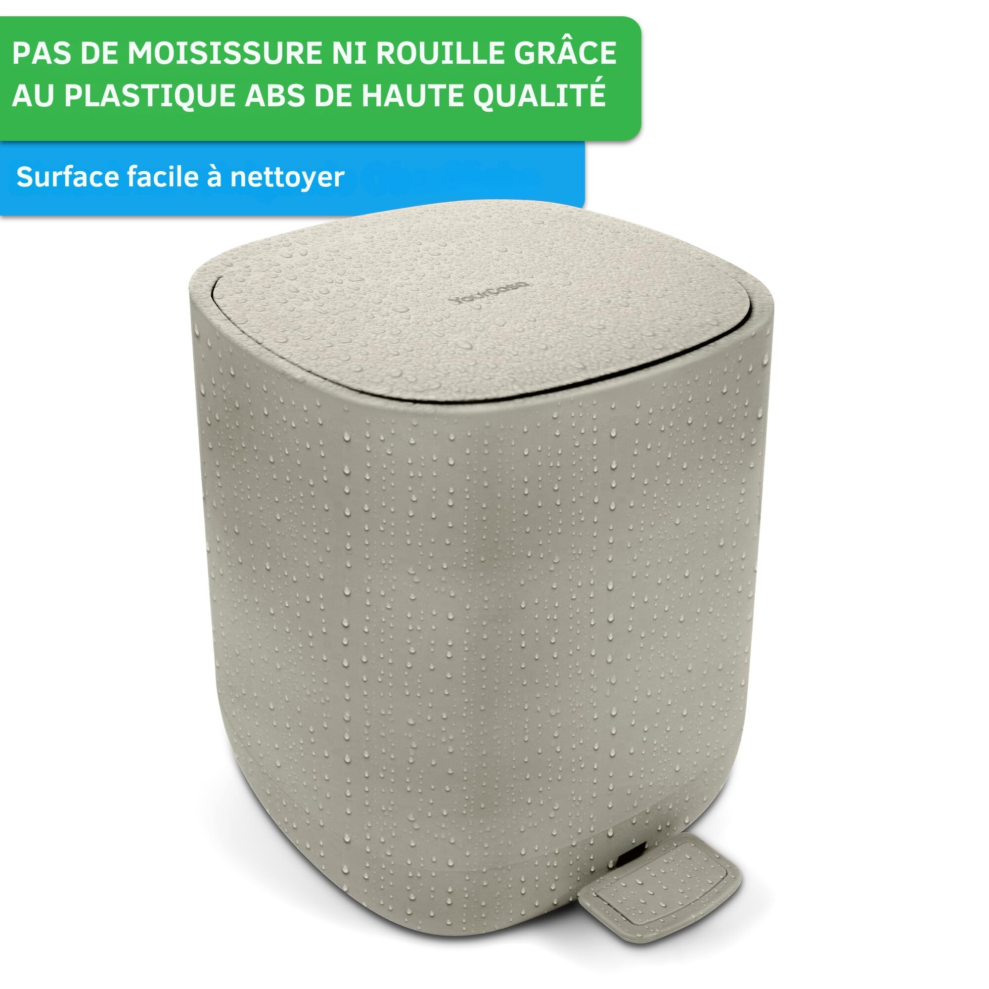 YourCasa® Poubelle salle bain [5L] Design élégant pour salle de bain ou cuisine - Poubelles salle de bain poubelle toilette wc - Poubelle design à pédale avec couvercle et fermeture amortie (Beige)