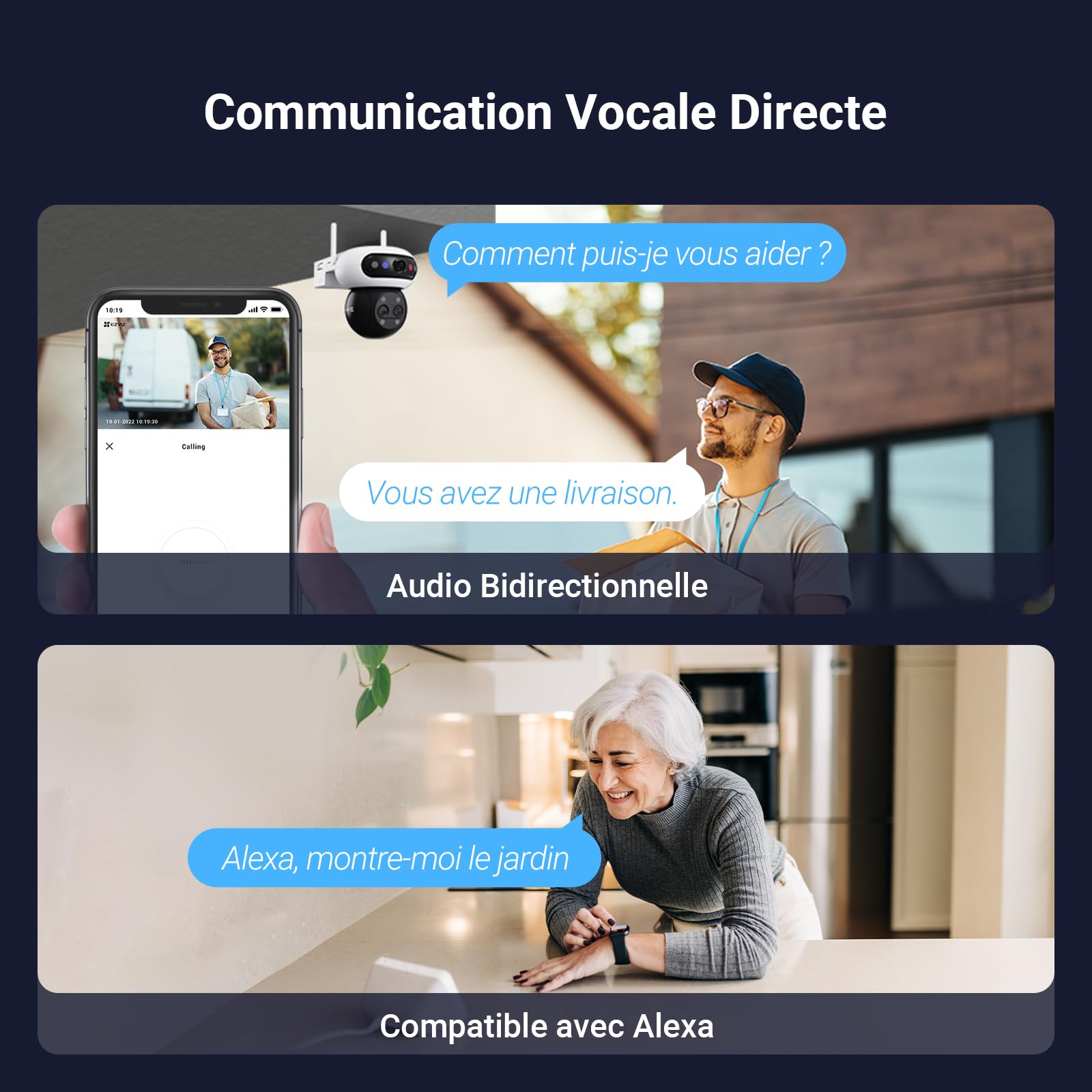 EZVIZ 3K(5MP) x 3 Caméra de Surveillance Extérieure Wi-FI à Triple Objectif, Reconnaissance Faciale Locale, Zoom Hybride x 12, Détection Personne/Véhicule, Vue Nocturne Couleur, Couverture 360°, C90f