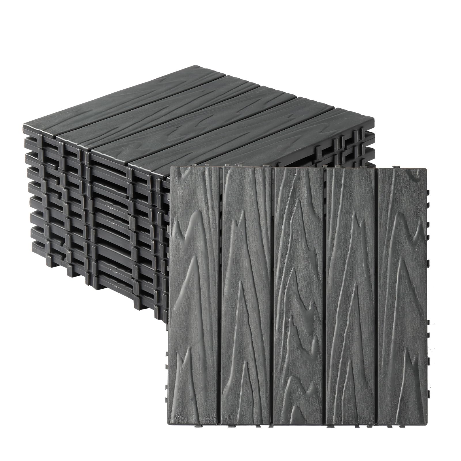 Bonnlo 27 Pcs Interlocking Decking Tiles, Plastic Decking Boards, Weather Resistant Outdoor Flooring, Decorate Garden Balcony, No Install, Grey, 30×30cm