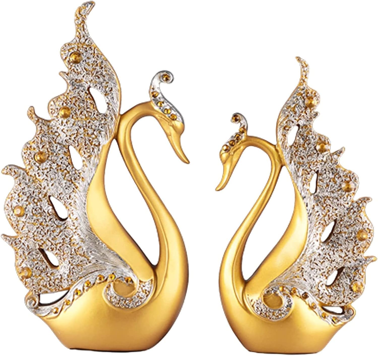 BZHIB 2-Piece Handcrafted Swan Sculpture Set, Resin Swan Statues for Home & Office Decor, Bedroom, Living Room, Bookshelf, Tabletop Decoration (Gold, One Size)