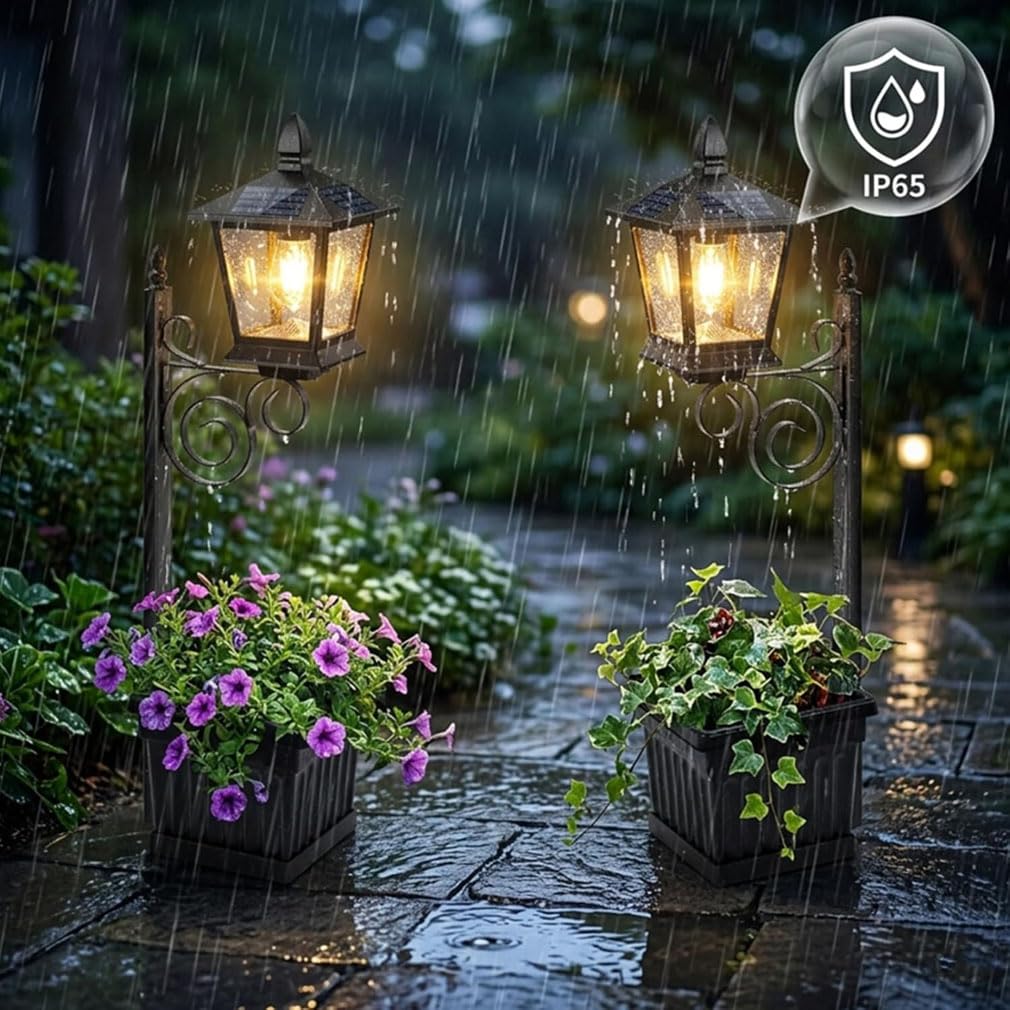 2-in-1 Solar Lamp Post Light with Planter, 2-in-1-Solar-Laternenpfahlleuchte mit Pflanzgefäß, Solarlampen für Außen Garten, Wasserdicht LED Solar Gartenleuchte für Rasen, Terrasse, Hof, Gehweg