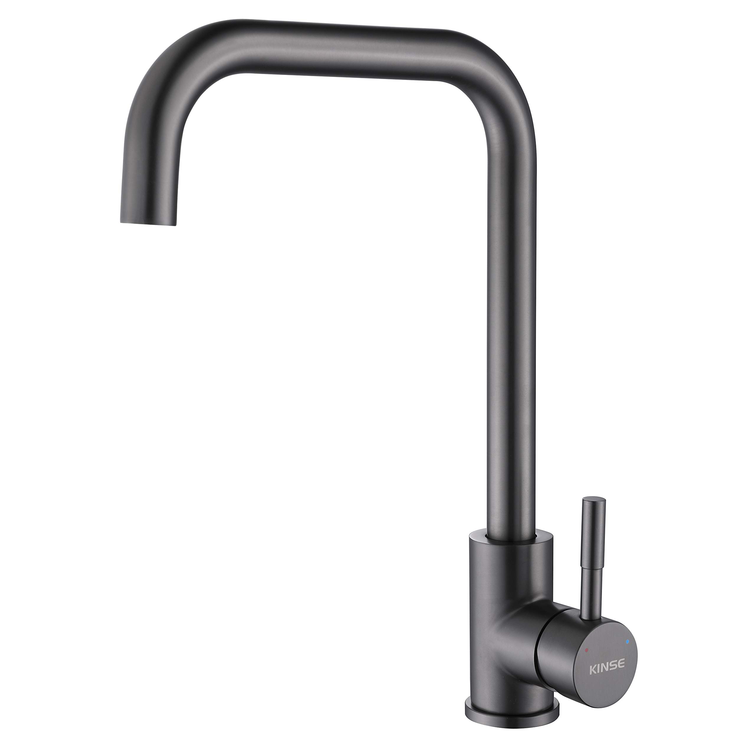 KINSE Grifo Cocina Fregadero Acero inoxidable, Monomando, giratorio 360°, Gris pistola
