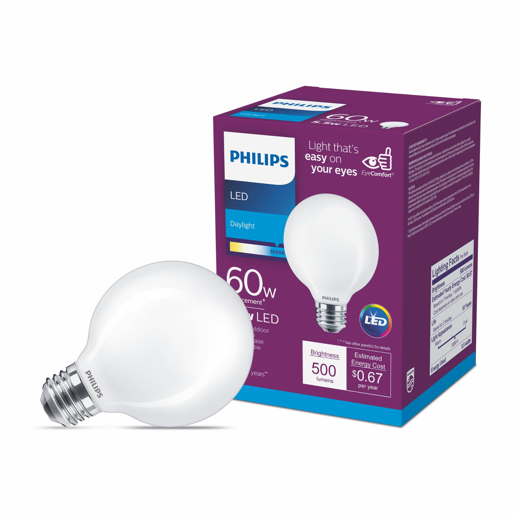 PHILIPS LED電球 1050lm【1ケース10本入】 PHILIPS LED Frosted Non-Dimmable G25 Light Bulb - EyeComfort