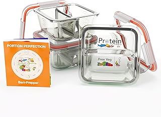 Portion Perfection Bariatric Food Containers/Meal Prep Containers/Lunchbox/Heat-proof Glass Portion Control Container 3pk, Bariatric Surgery Must-Haves post Gastric Sleeve/Bypass Weight Loss