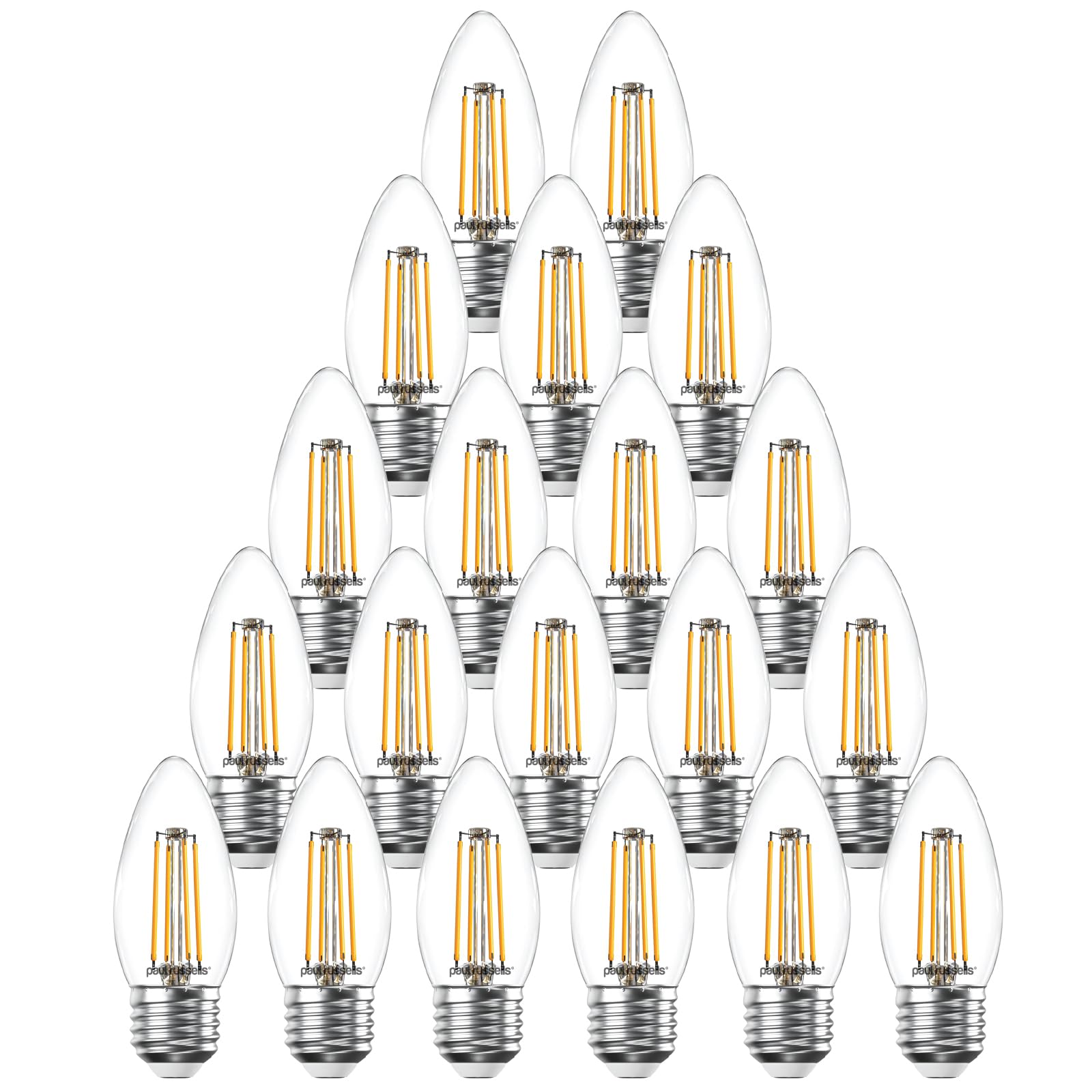 paul russells LED Filament Candle – Dimmable Edison Screw E27 Light Bulbs, 4.5Watt 470Lumens C35 LED Bulbs, 40w Equivalent, 2700K Warm White Dimmer ES Energy Saving Chandelier Lamps, 20 Pack