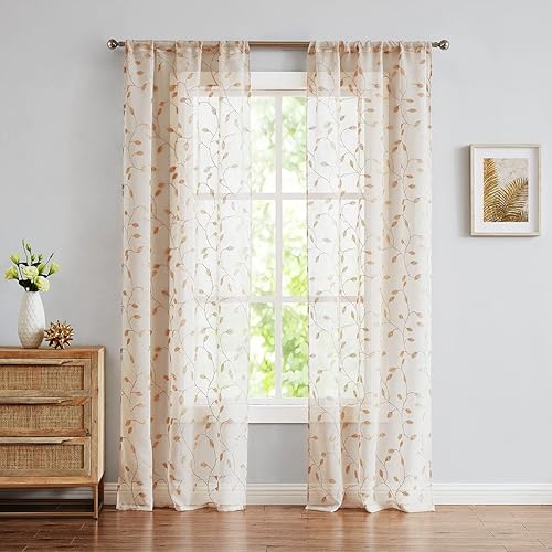 Miniatura 8 de Fragrantex - Cortinas bordadas, diseño de hojas