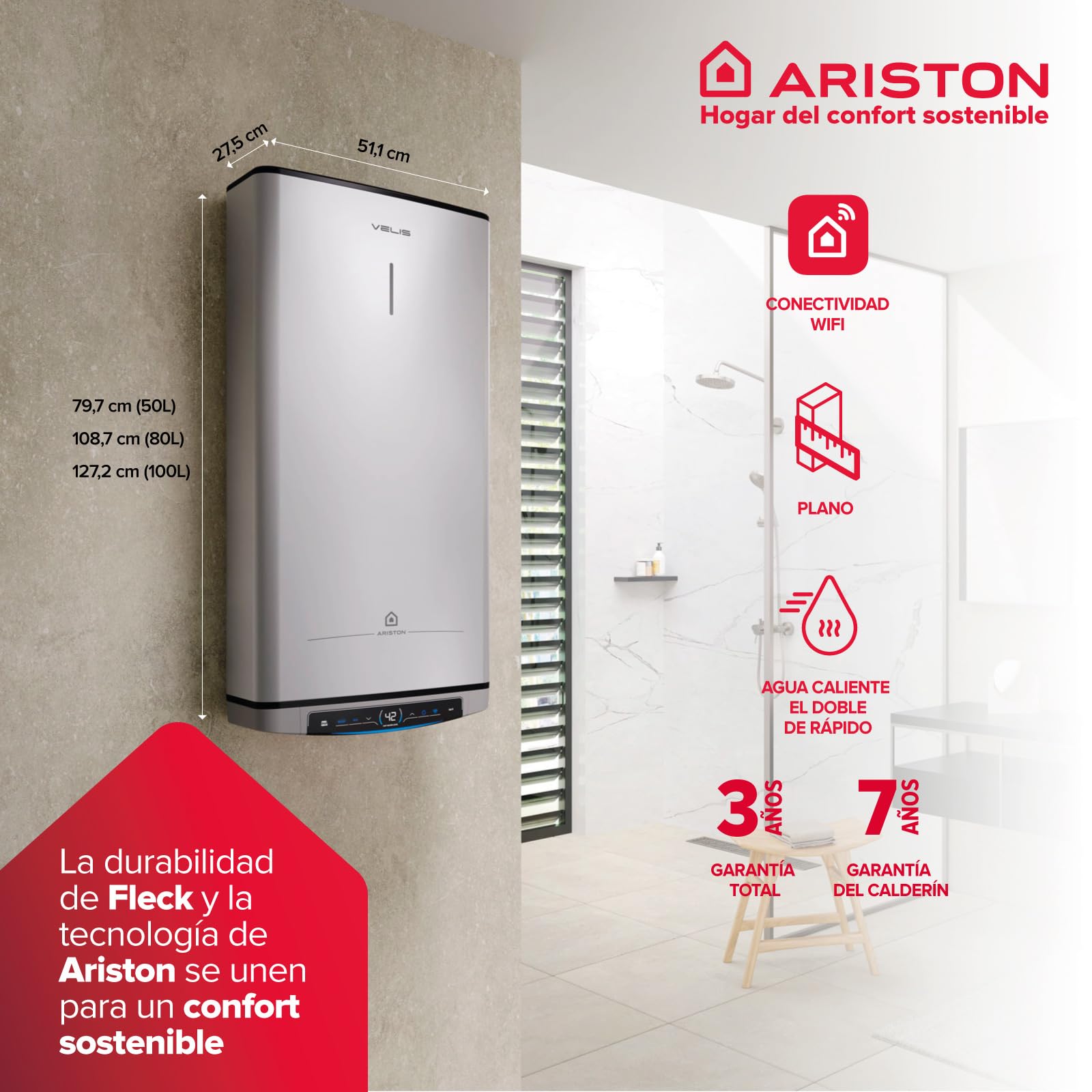 Scaldabagno Elettrico Ariston Velis Dune WiFi-FE 100 Litri - Classe B, Doppio Serbatoio, App Controllo - Cashback 120€ - Foto 5