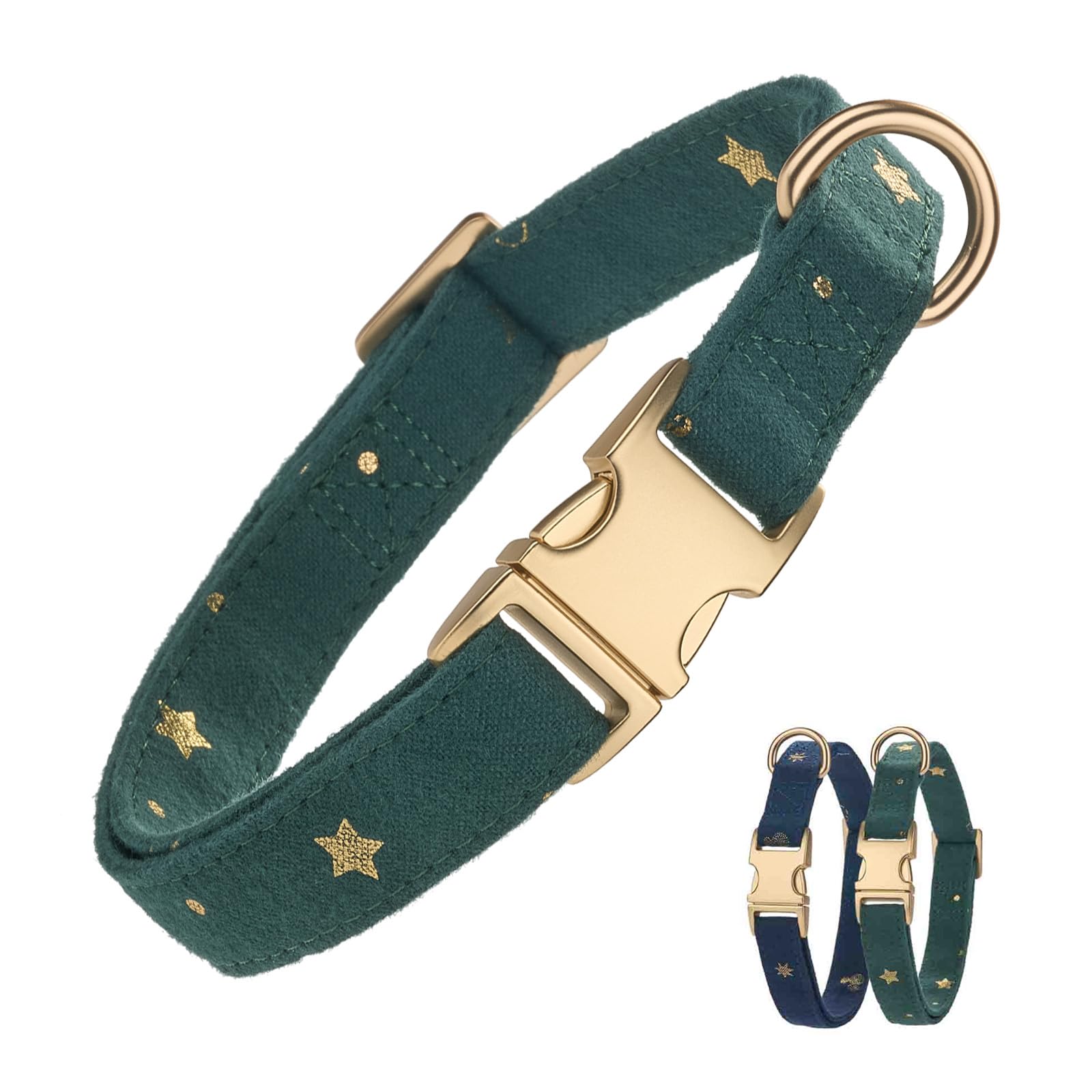 Petiry Starry Star Dog Collar with Metal Buckle,Adjustable Durable Cotton Collar For Wedding Dog Wear,For Medium Boy Dogs Neck 31-49cm,Green Star