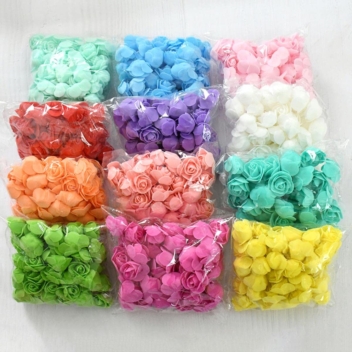 400-150Pcs PE Schuim Kunstmatige Rose Bloem 3.5cm Nep Bloemen voor DIY Boeket Krans Valentijnsdag Gift Maken Bruiloft Home Decor-Geel, L