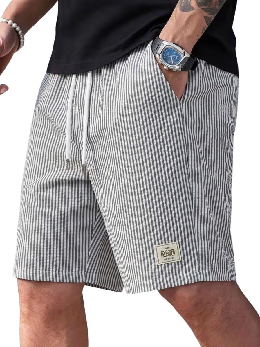 SMOWKLY Men's Cotton Casual Shorts | Elastic Waist with Drawstring | Striped Half Pants for Men | Lightweight & Comfortable for Beach Vacations, Casual Daily Outings & Sleepwear Bermuda Shorts-image-13