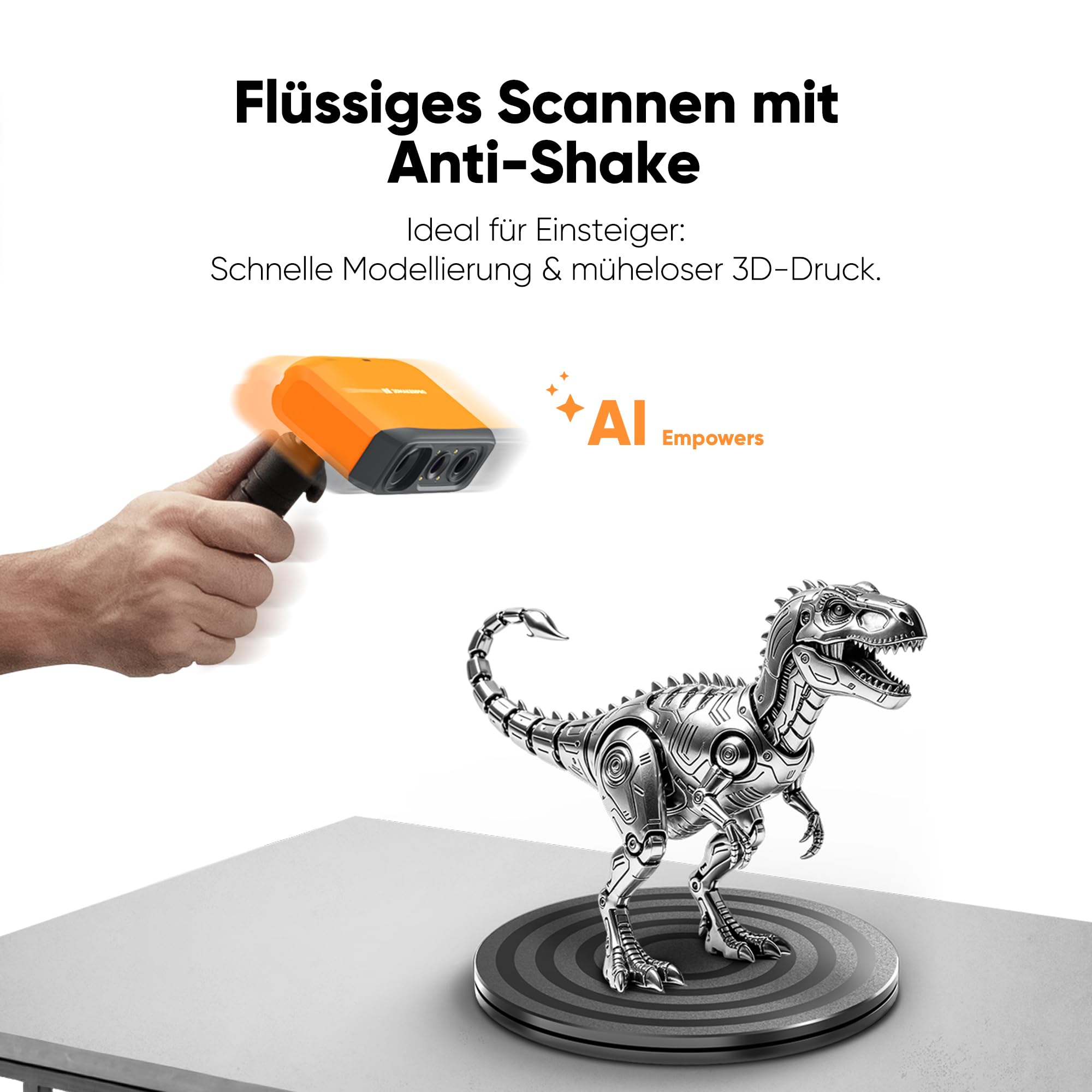 3DMakerpro Fox 3D Scanner für 3D Drucker, Handheld 3D-Scanner mit markerloser KI-Verfolgung, 0,07 mm Präzision, Schnelles Scannen für 3D-Modellierung, Einsteiger-freundlich, inkl. Drehteller