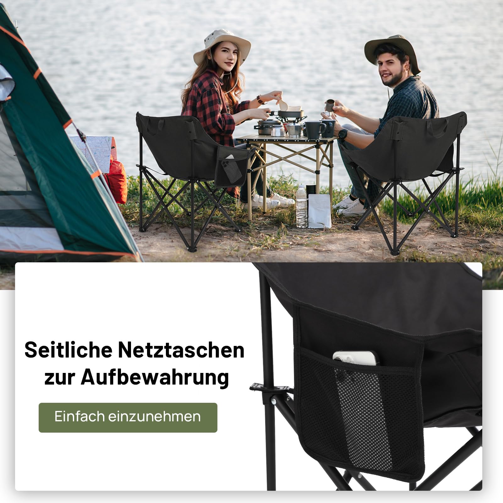 HAUSPROFI Campingstuhl Faltbar 150 kg Belastbar, Klappstuhl Camping Leicht, Bequeme Rückenlehne Campingstuhl, Camping Stuhl mit Tragetasche für Picknick, Outdoor, Wandern, Gartenstühle, Angelstuhl