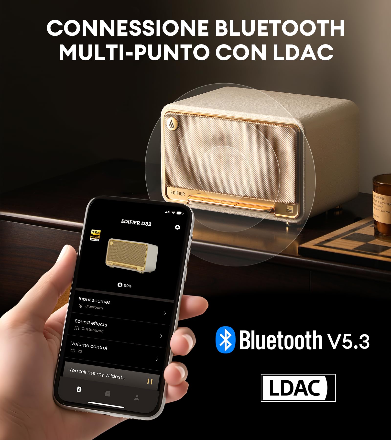Edifier D32 Altoparlante da Tavolo Bluetooth 5.3, Audio Hi-Res, LDAC, 60W RMS, Elaborazione Completa del Segnale Digitale, 11 Ore Durata