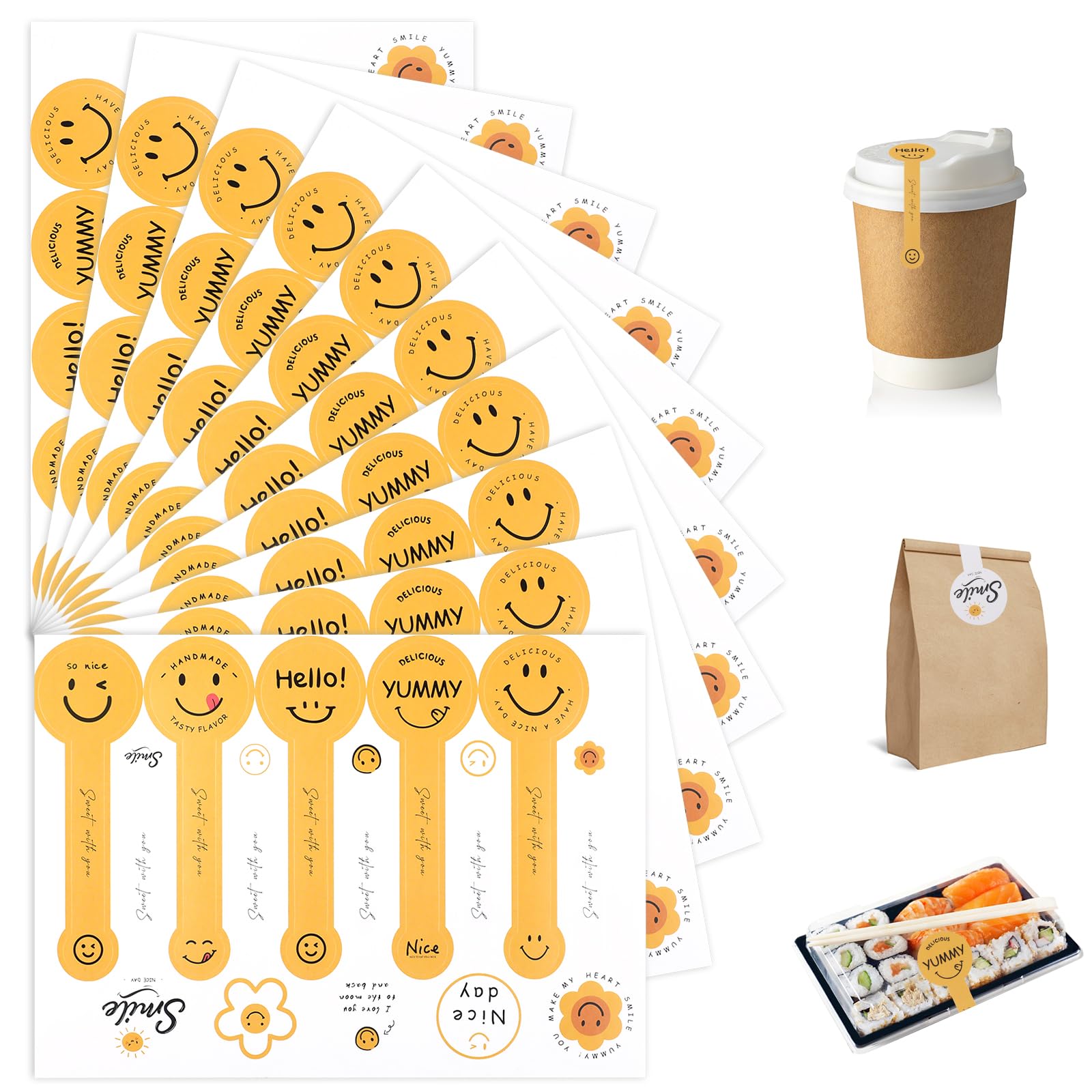 400Pcs Handmade Food Baking Seal Stickers Labels,Smiling Face Long Label Bakery Stickers,Self-Adhesive Goods Bakery Sticker Sealing Tamper Proof