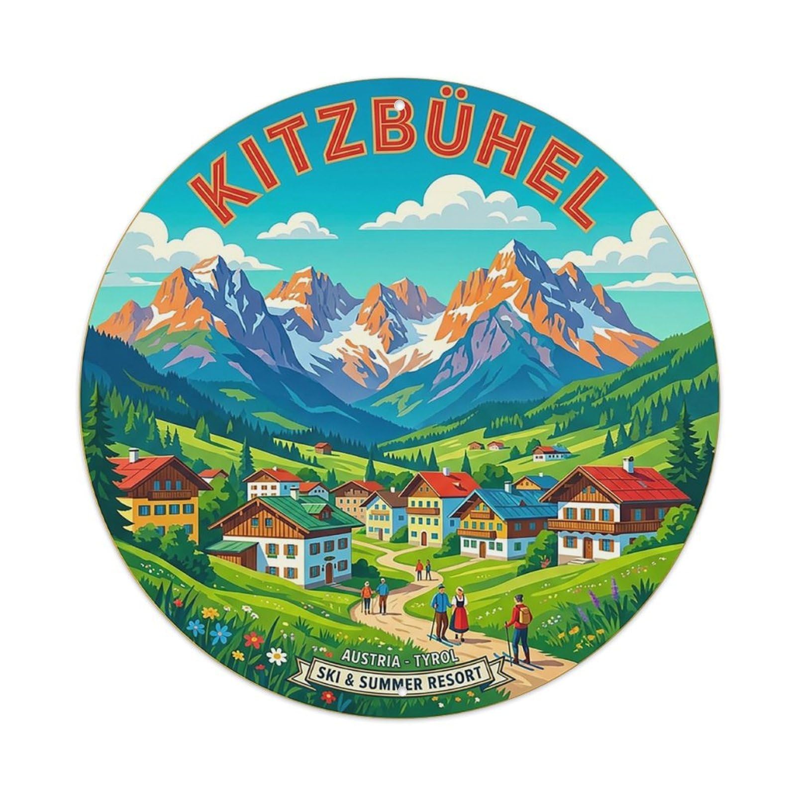 Austria Retro Travel Kitzbuhel Vintage Metal Tin Sign Plaque Wall Decor for Cafe, Club Bar, Office, Garden Metal Poster 8x8Inch