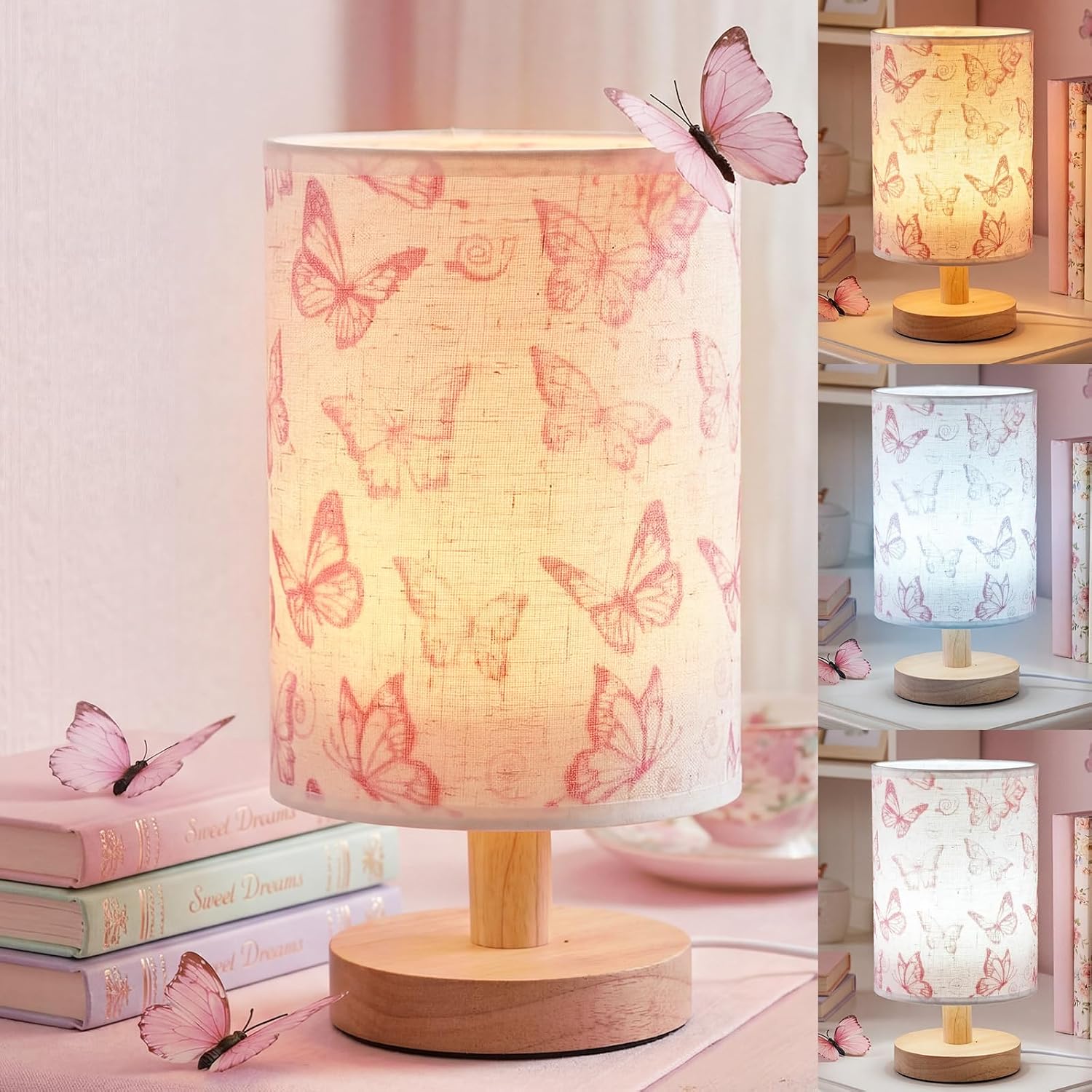 Baquler Butterfly Bedside Lamp for Bedroom,Pink Table Lamp with USB image 4
