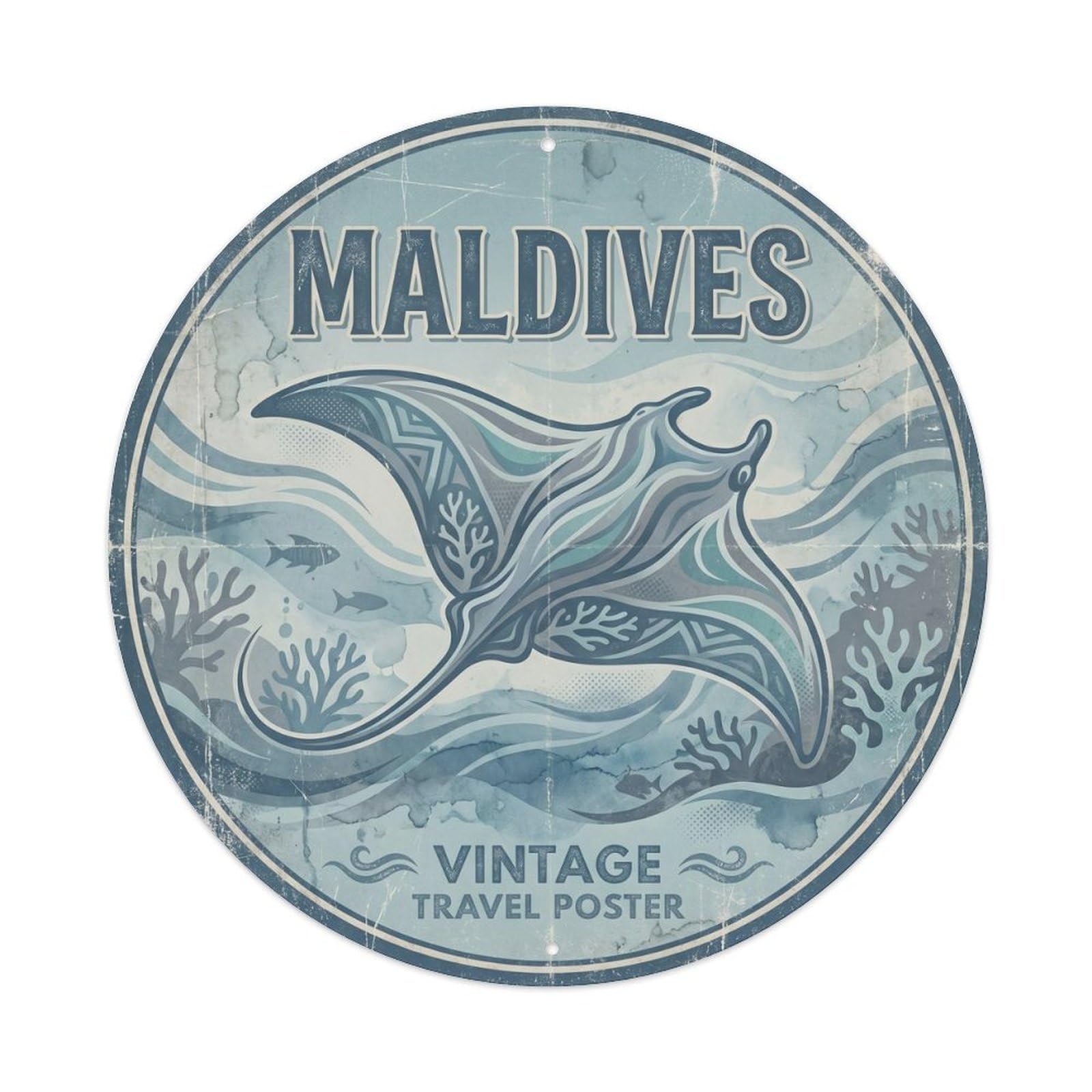 Maldives Indian Ocean Lagoon Travel Geometric Metal Tin Sign