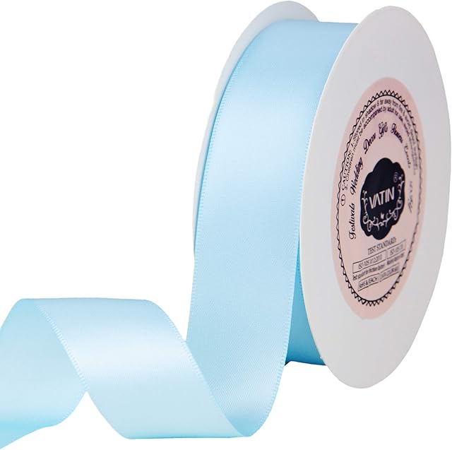 VATIN 25mm Double Faced Polyester Satin Ribbon Light Blue/Baby Blue - 23 Metre/Spool, Perfect for Wedding, Wreath, Baby Shower,Packing and Other Projects