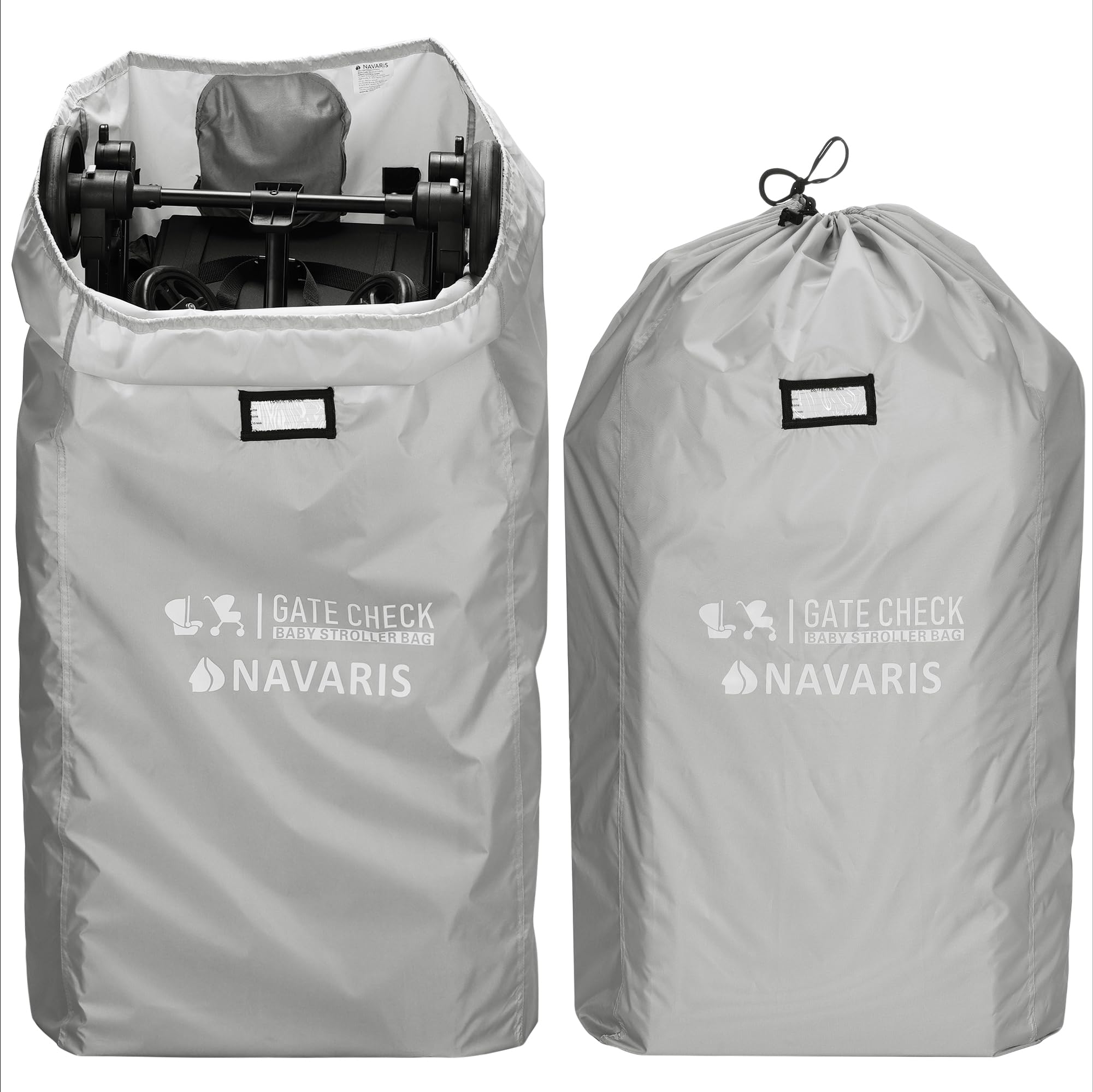 Navaris Gate Check Transport Bag for Baby Seat - Durable Baby Carrier Cover for Stroller - Waterproof 210D Baby Bags for Prams - Adjustable Straps, Light Grey, 114 x 53 x 35cm