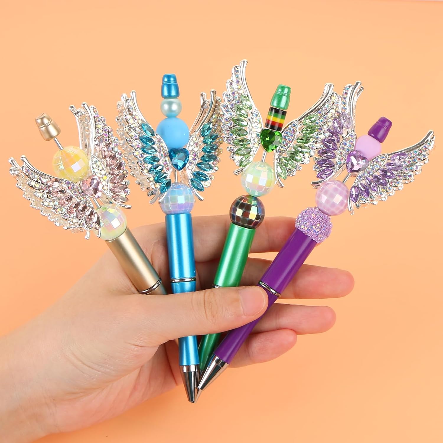 4Pcs Cute Heart Wing Rhinestone Alloy Focal Beads for Pens Colorful Wing Fancy Beads for DIY Craft Beadable Pens Bracelet Necklace Earrings Keychain Jewelry Making - Image 7