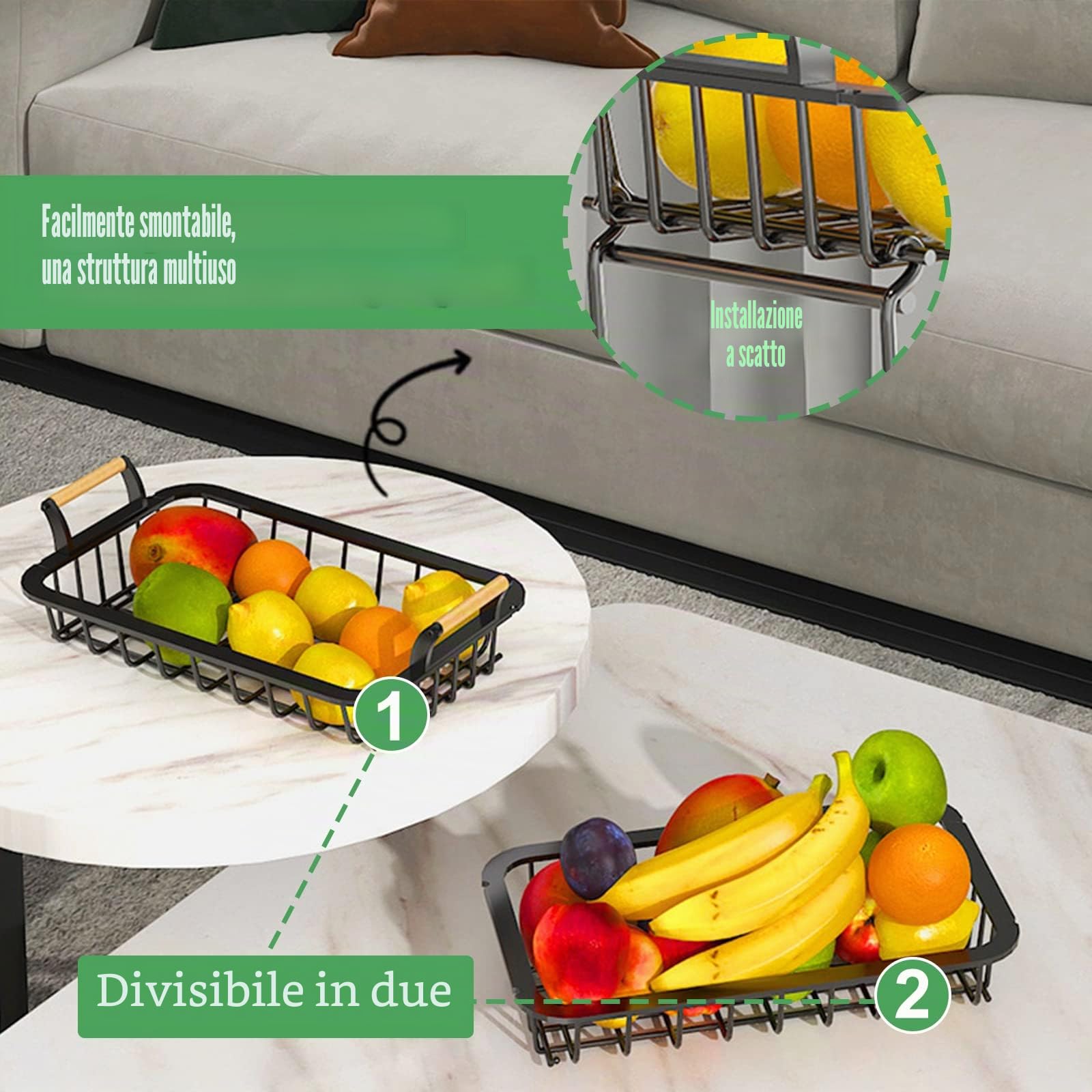Alzatina Portafrutta,Cesto per frutta,Portafrutta Alzatina a 2 piani per avere più spazio sul piano di lavoro,mantiene frutta e verdura fresca,adatto per snack,verdure, pane