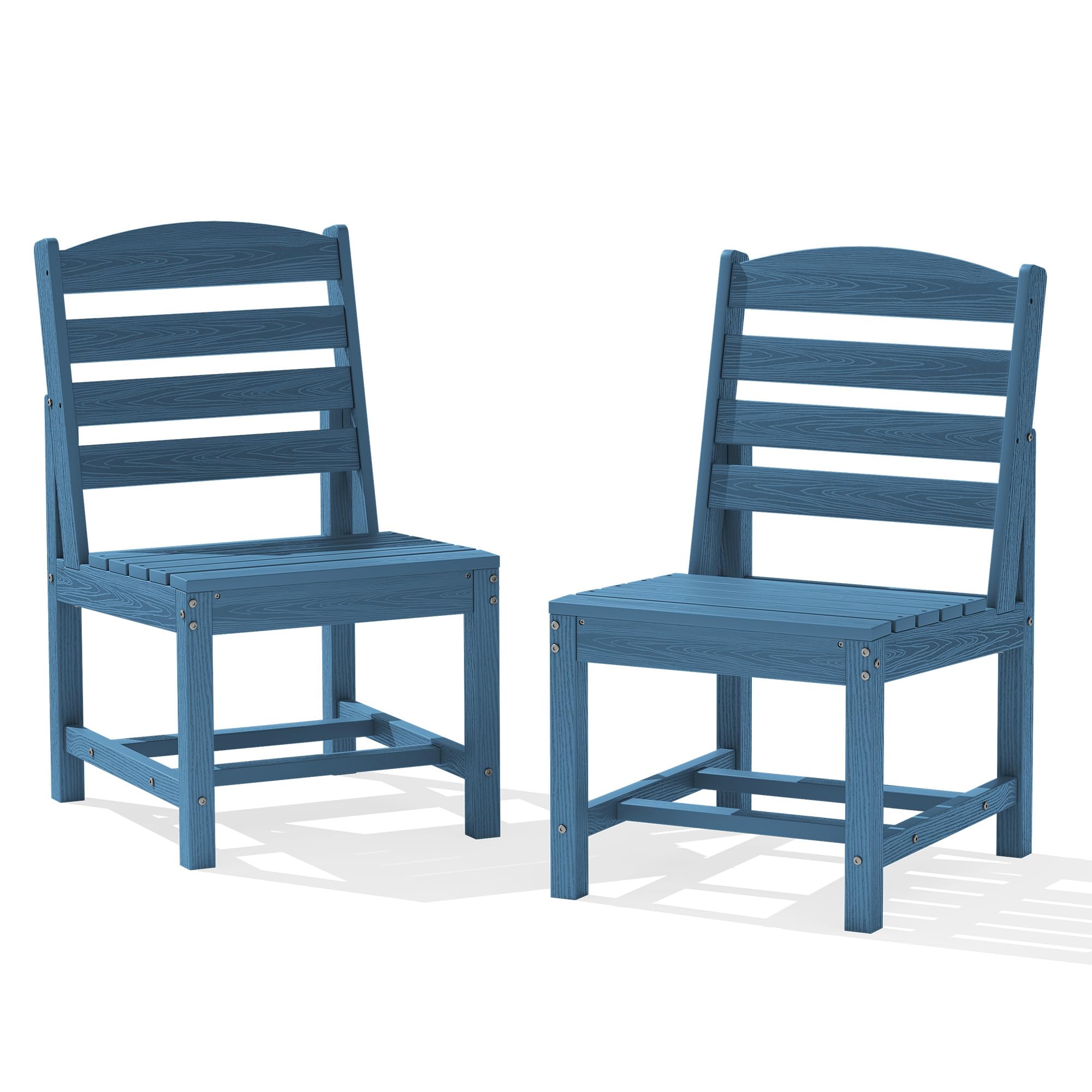 KINGYES Patio Armless Dinning Chairs Set of 2, HDPE Patio Chair, Blue
