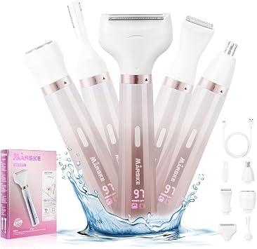 Electric Razor for Women, Bikini Trimmer 5 in 1 Electric Shavers Razors IPX6 Waterproof Wet/Dry Body Shaver for Face Nose Eyebrow Arms Armpit Legs Pubic Area Painless Replaceable Facial Hair Removal
