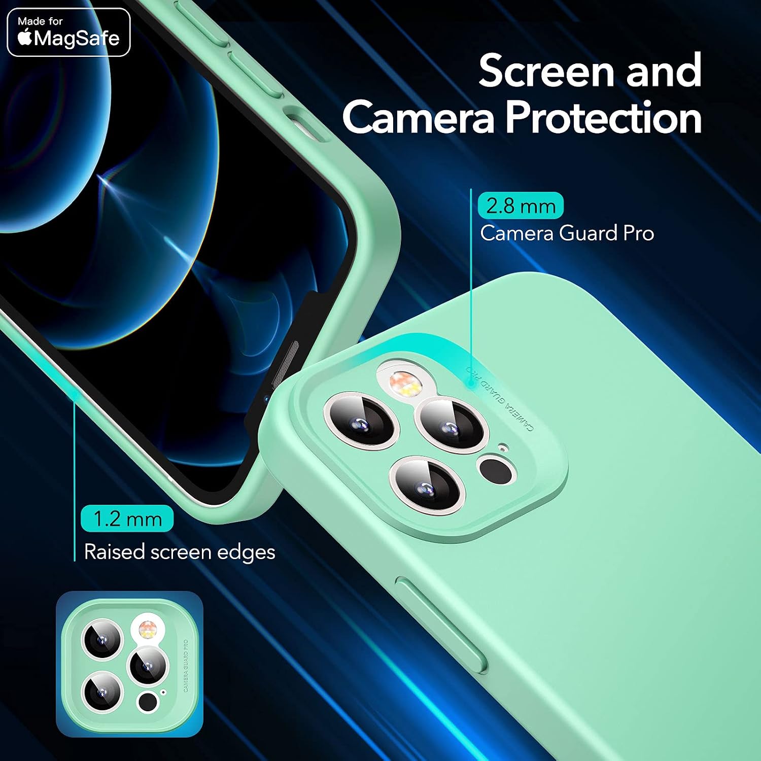 ESR Cloud Soft Case with MagSafe Compatible with iPhone 12 Pro Max Case (2020) (6.7-Inch), Made for MagSafe Certified Liquid Silicone Hybrid Case with Camera Guard Pro, Fresh Mint