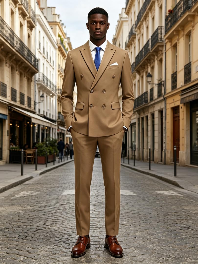 Abito da Uomo Doppio Petto 2 Pezzi Slim Fit Elegante Set Blazer Pantaloni Matrimonio Lavoro Cerimonia Giacca Smoking