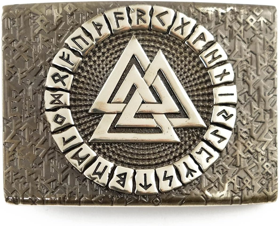 Valknut German silver belt buckle, Old Norse Scandinavian Nordic Celtic Viking Pagan runic Valknut Nickle silver belt buckle, Knot of the dead symbol buckle