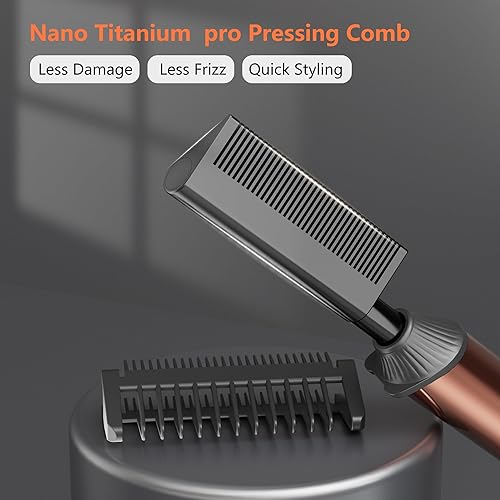 Miniatura 3 de LURA Peine caliente de titanio nano para pelucas, 250-500 F para cabello de mujeres negras, peines de presión para cabello negro, peine alisador