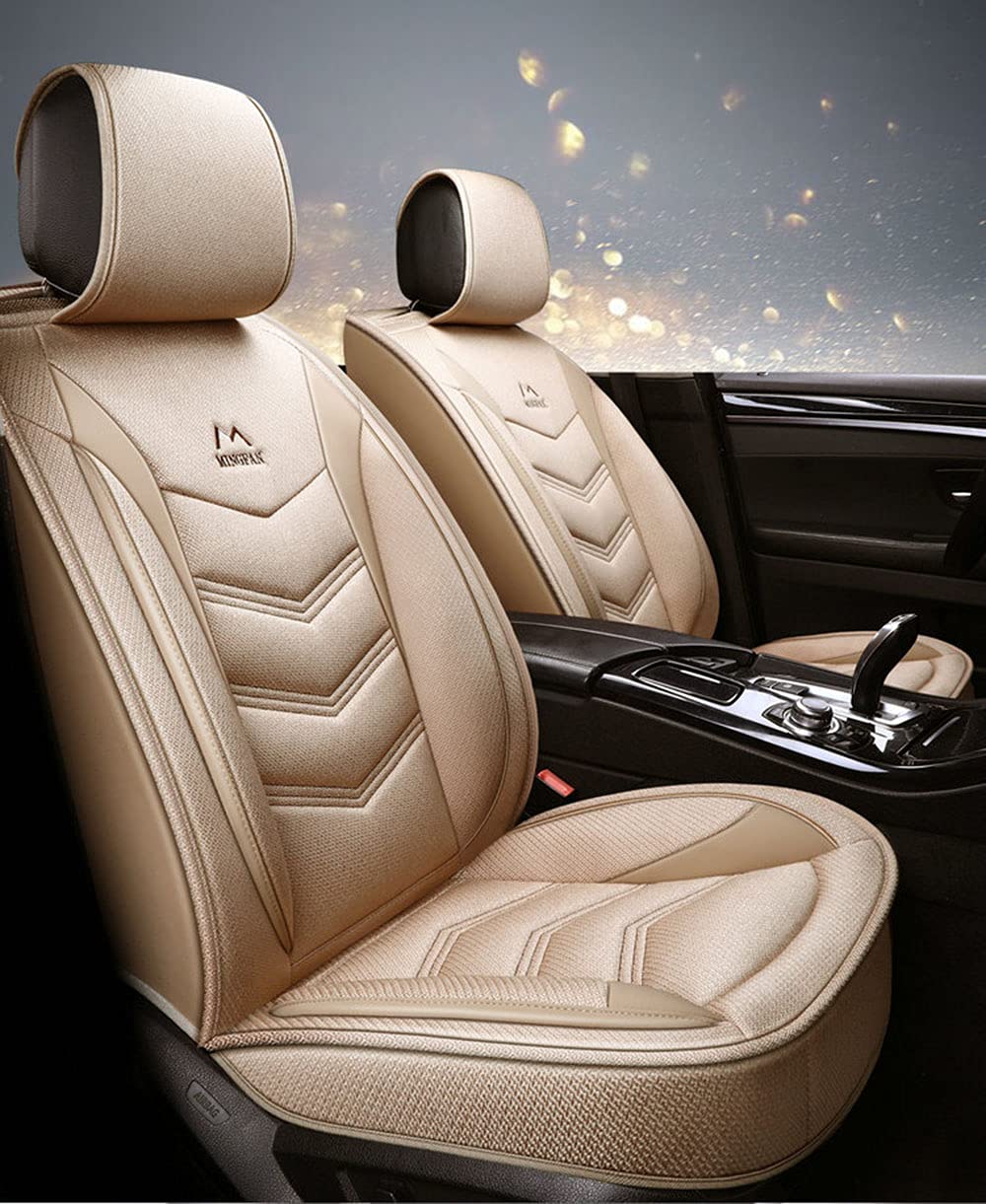 Autositzbezüge Sitzbezüge Auto Universal Set Für 5-sitzer-Fahrzeuge Pu Leder Wasserdicht Atmungsaktiv Limousine Kombi Autositzschoner Auto Zubehör Innenraum Sitzschoner,Beige,Standard