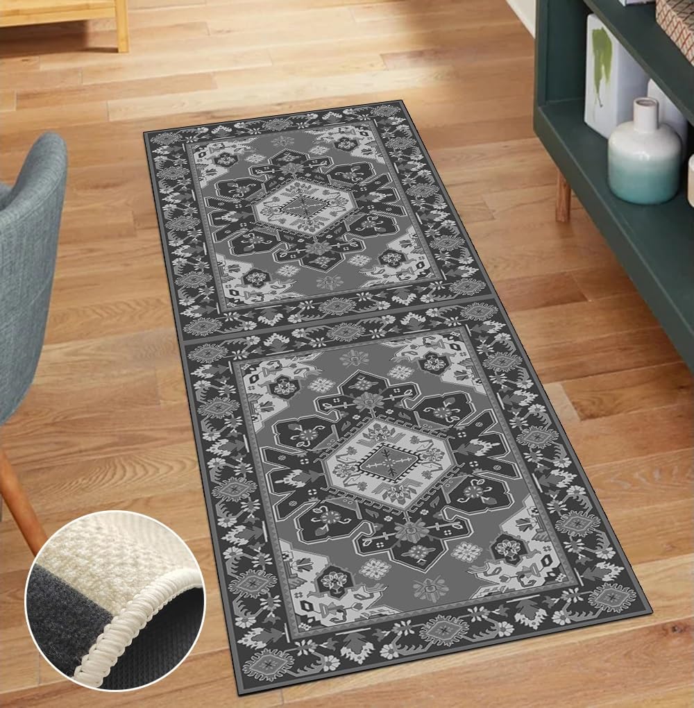Alfombra de pasillo larga, lavable y antideslizante de 80 x 180 cm color gris